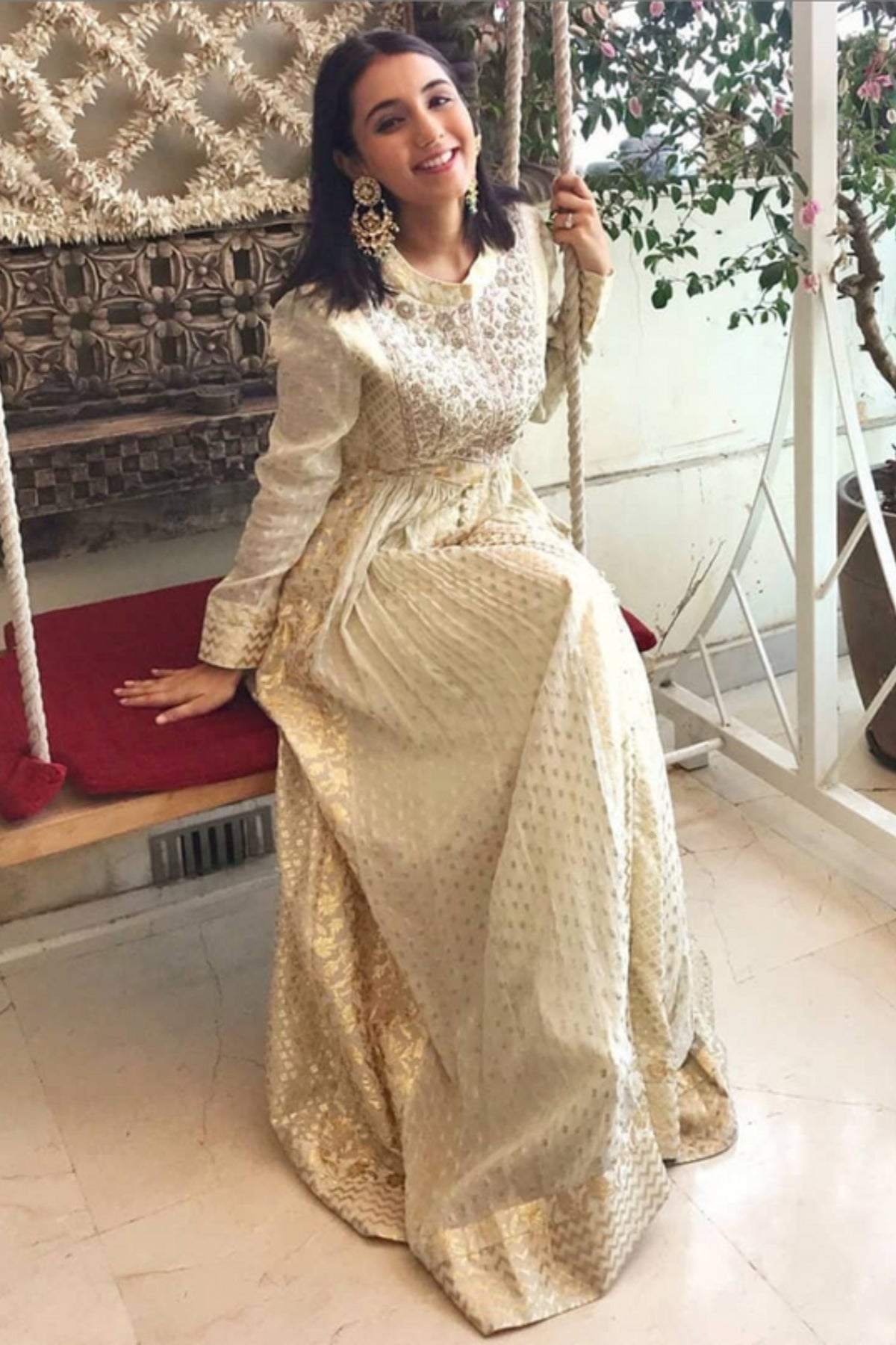 Ivory anarkali set