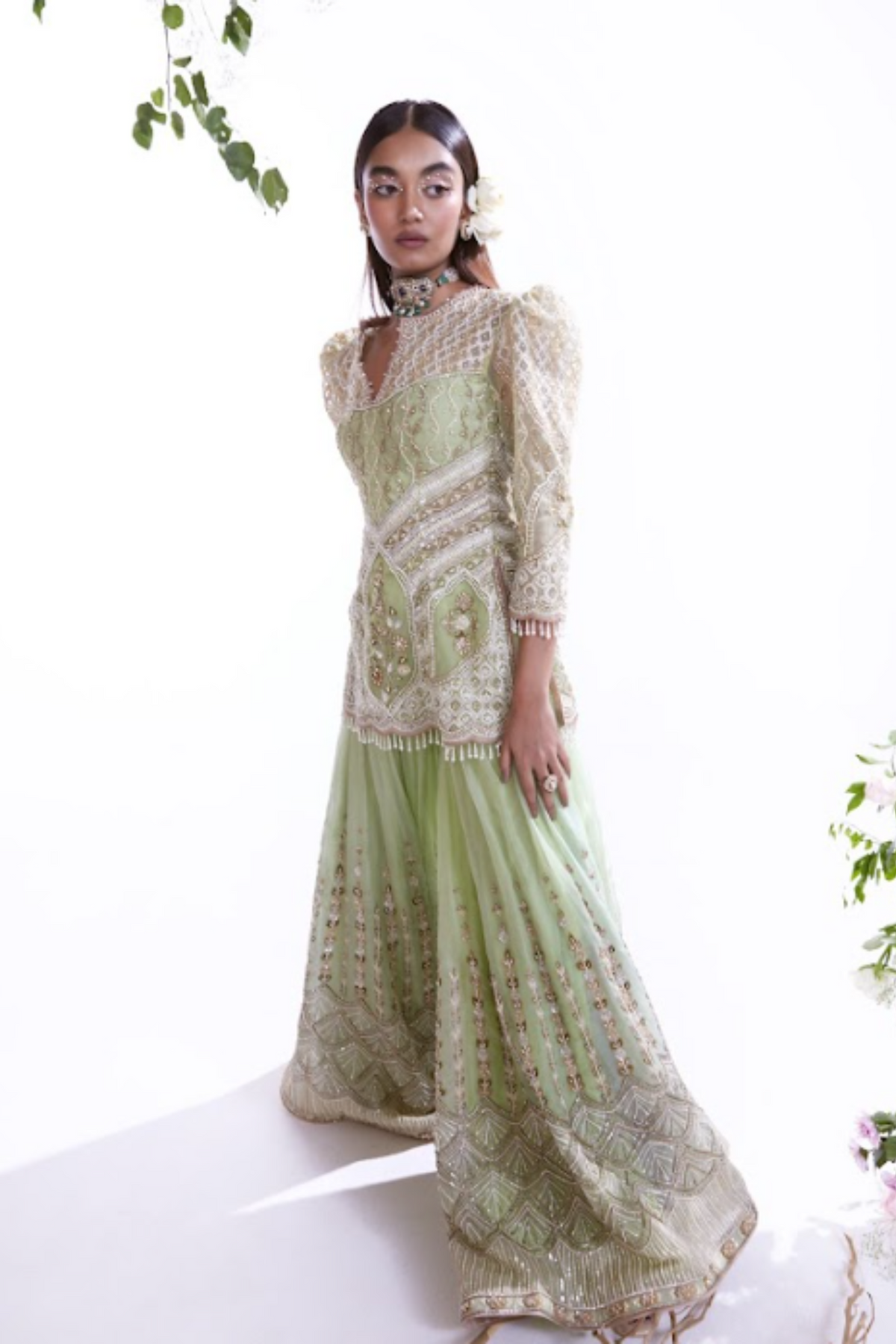 Green Sharara Set