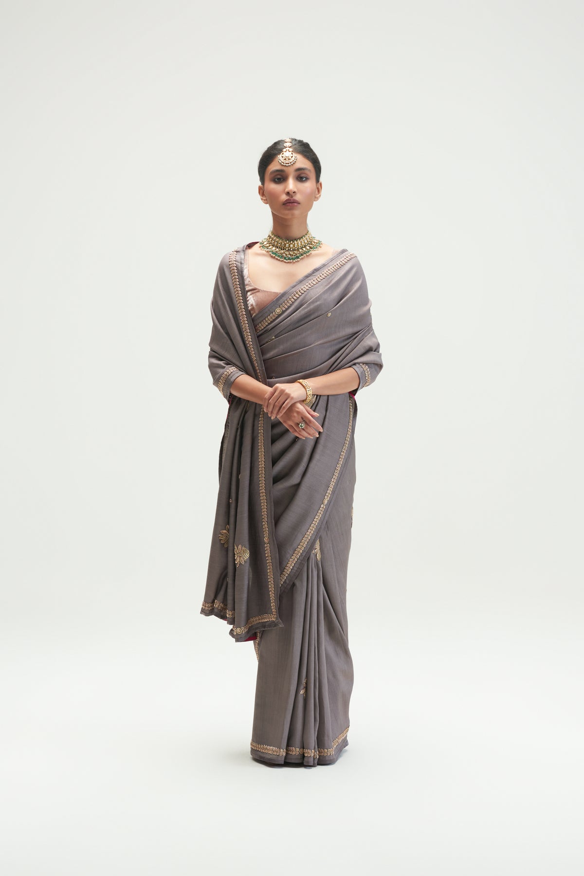 Calicut Embroidered Shadow Grey Saree