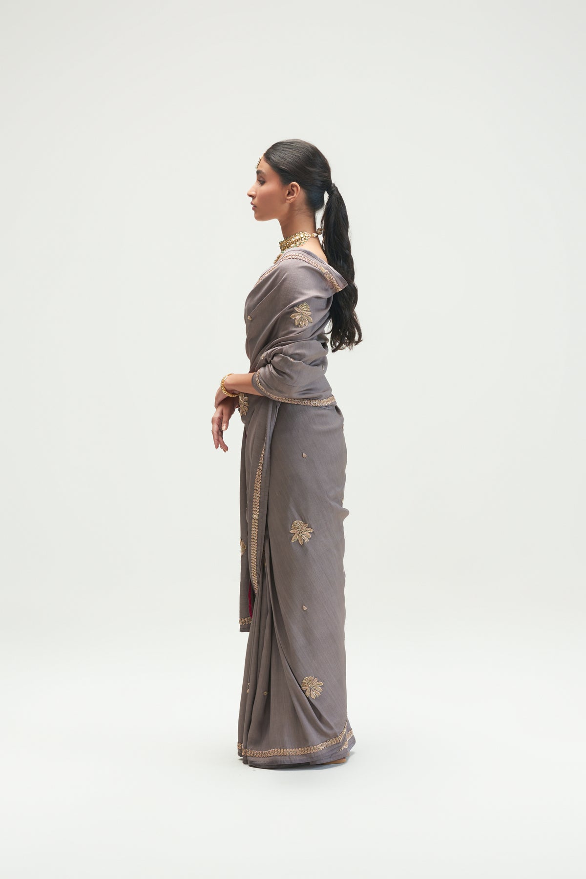 Calicut Embroidered Shadow Grey Saree