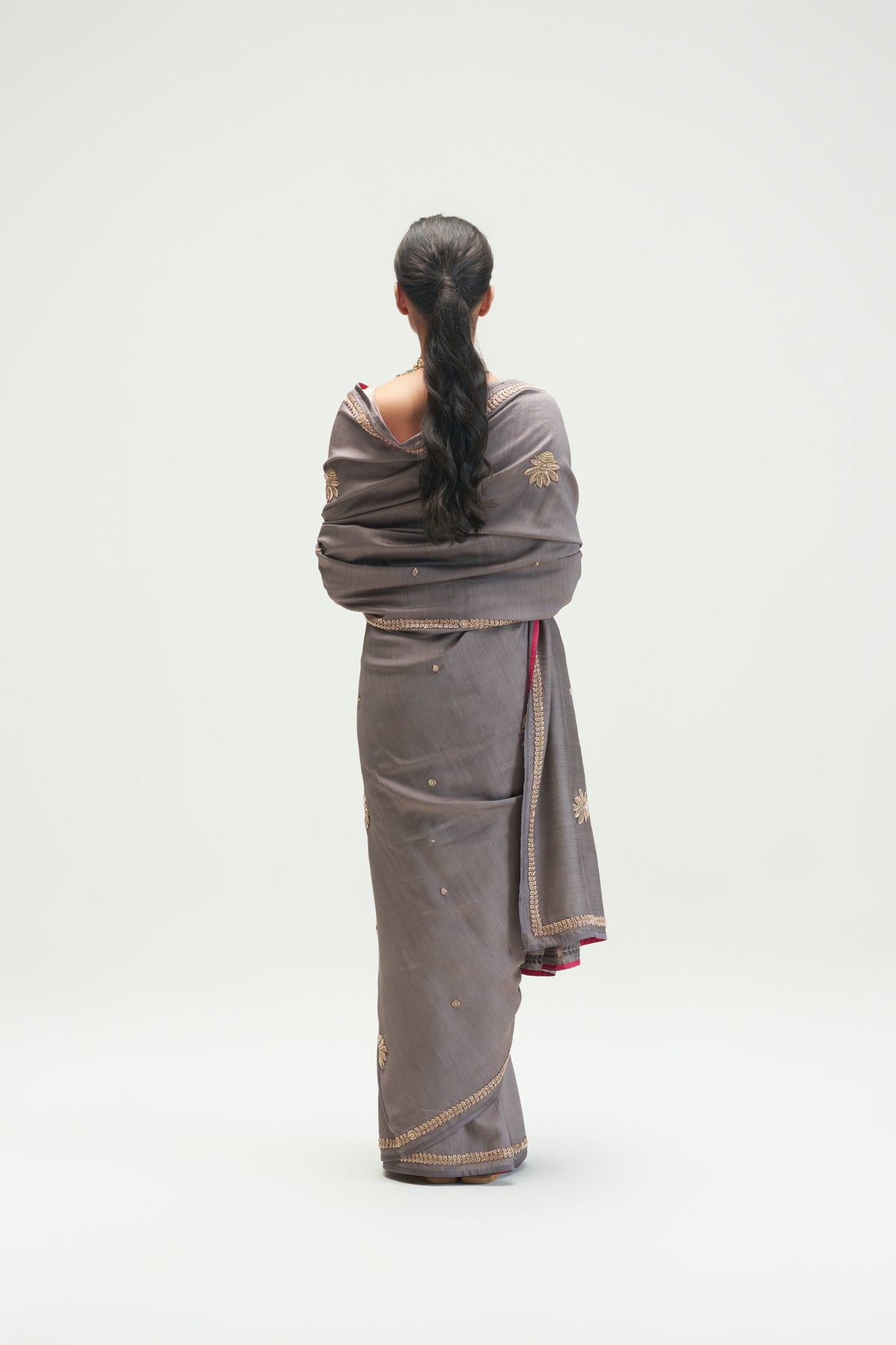 Calicut Embroidered Shadow Grey Saree