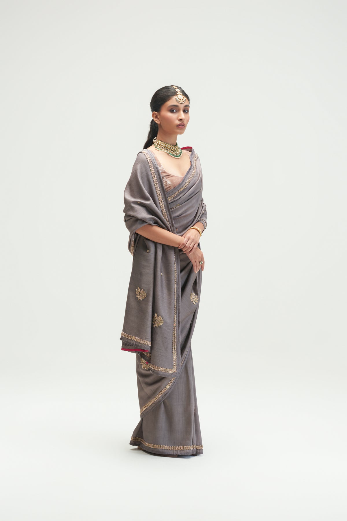 Calicut Embroidered Shadow Grey Saree