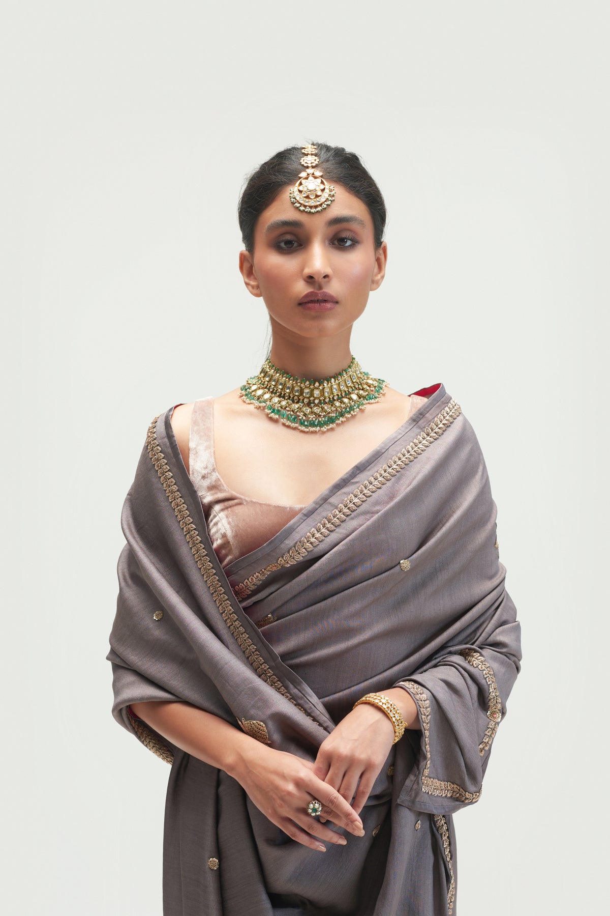 Calicut Embroidered Shadow Grey Saree