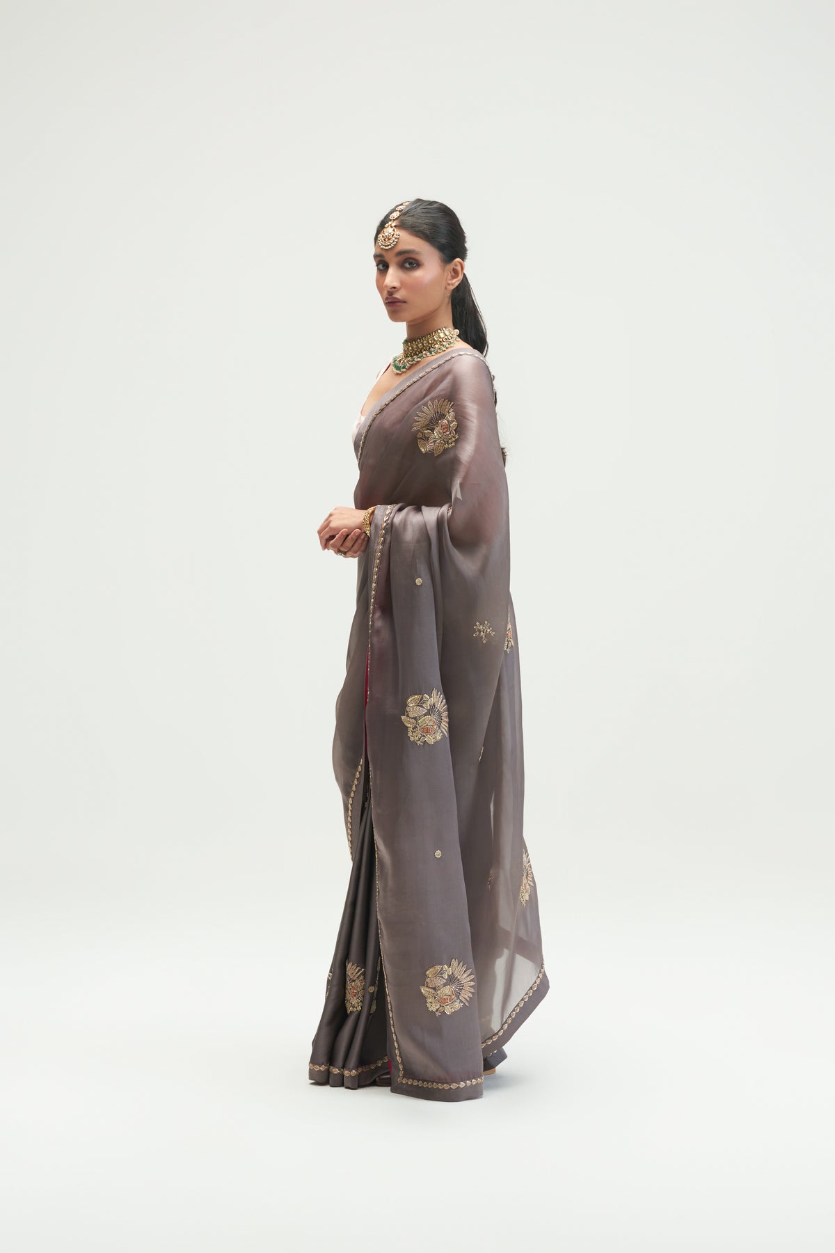 Saigon Embroidered Shadow Grey Saree