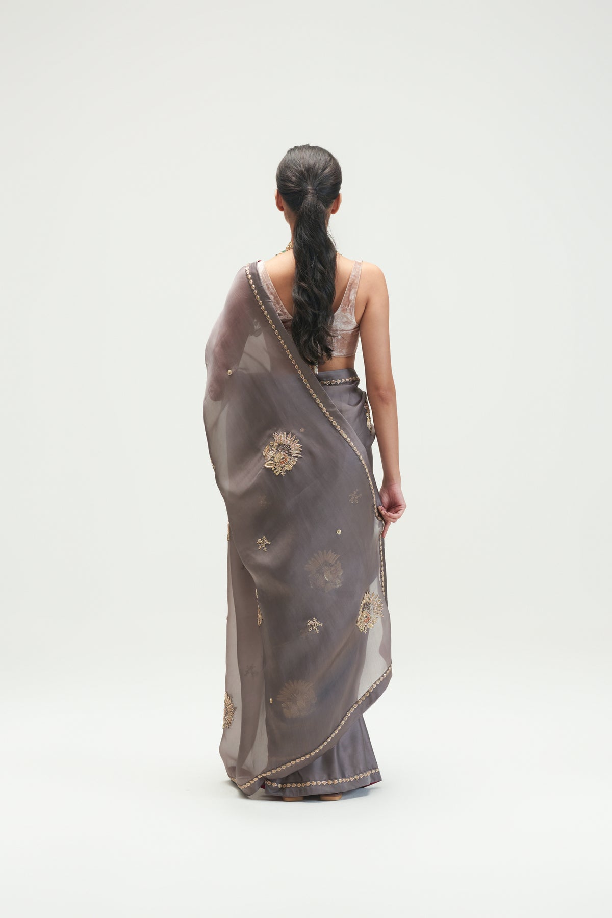 Saigon Embroidered Shadow Grey Saree