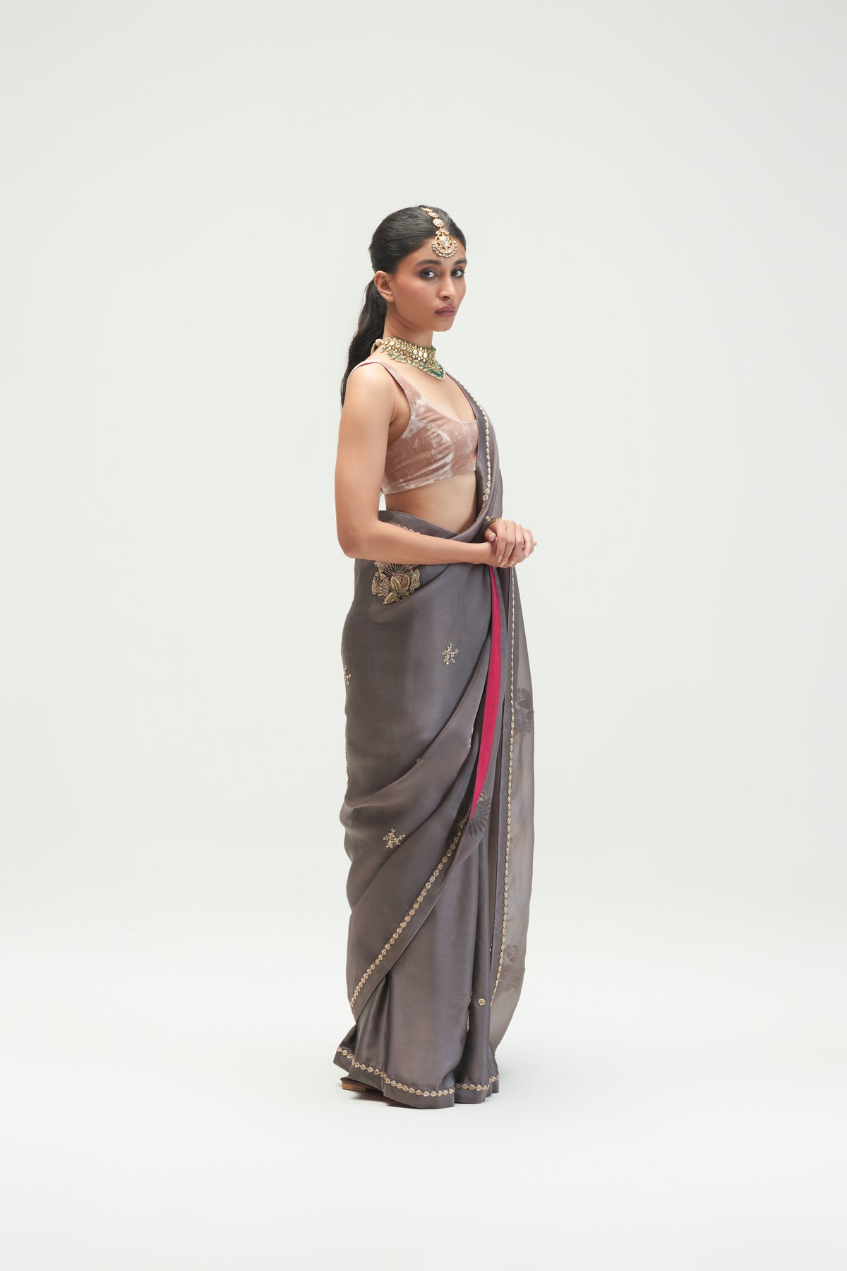 Saigon Embroidered Shadow Grey Saree