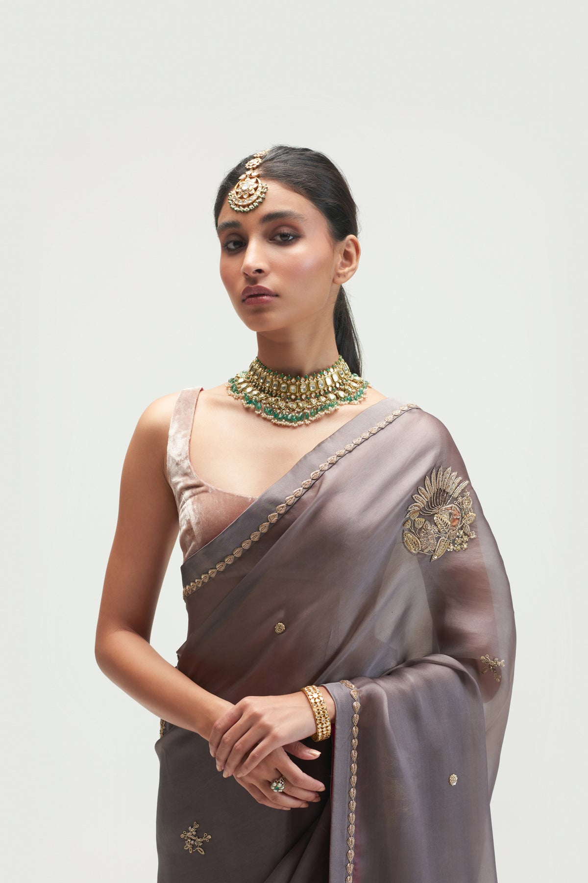 Saigon Embroidered Shadow Grey Saree