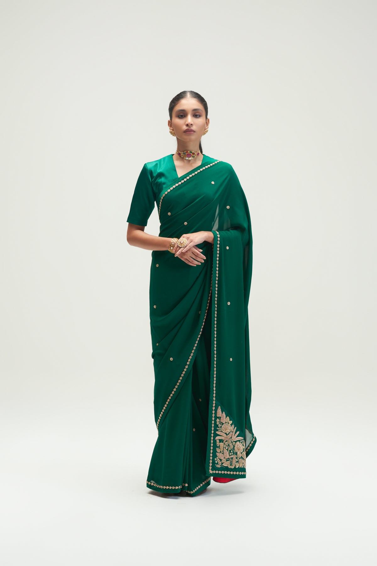 Konia Embroidered Emerald Saree