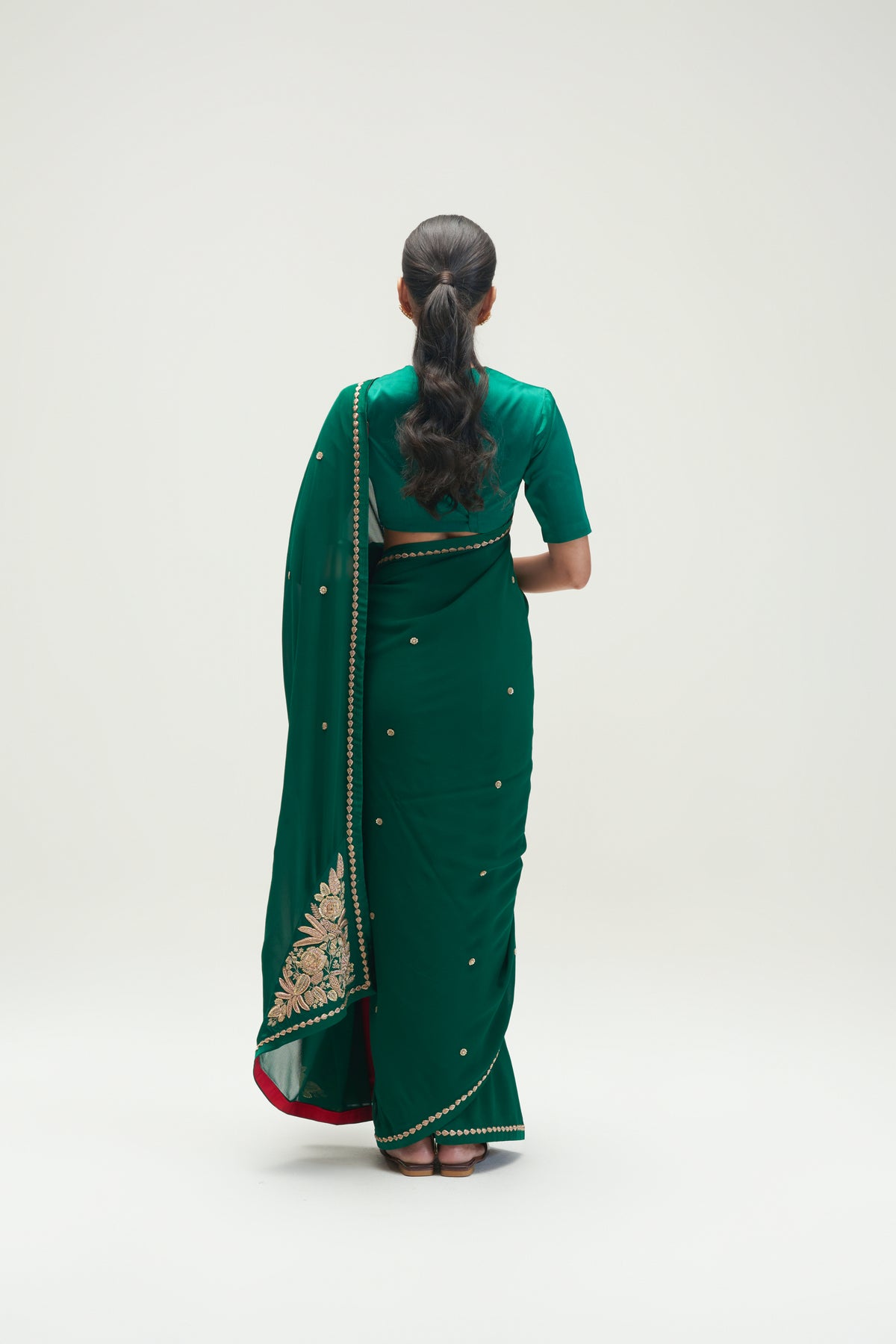 Konia Embroidered Emerald Saree