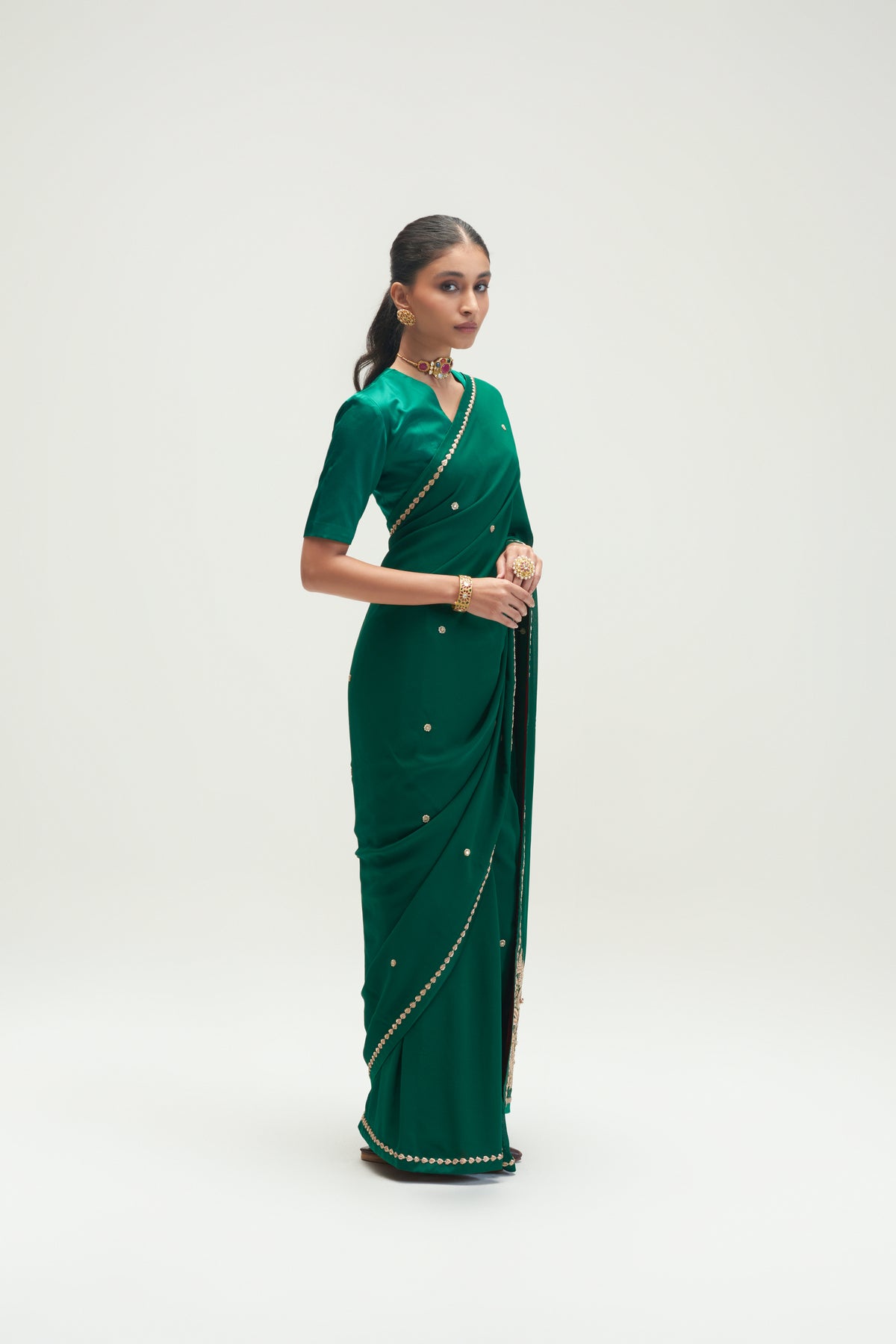 Konia Embroidered Emerald Saree