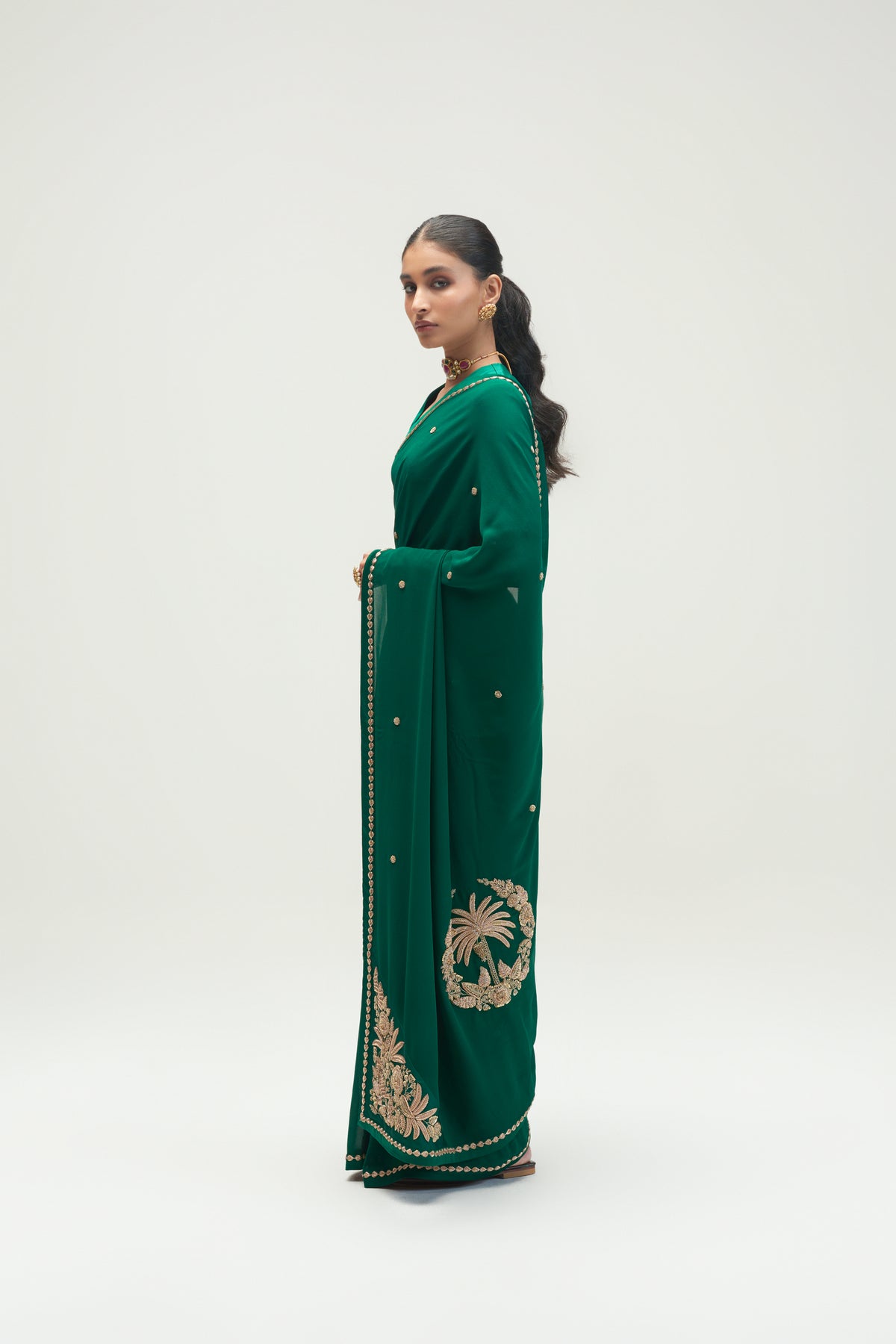 Konia Embroidered Emerald Saree