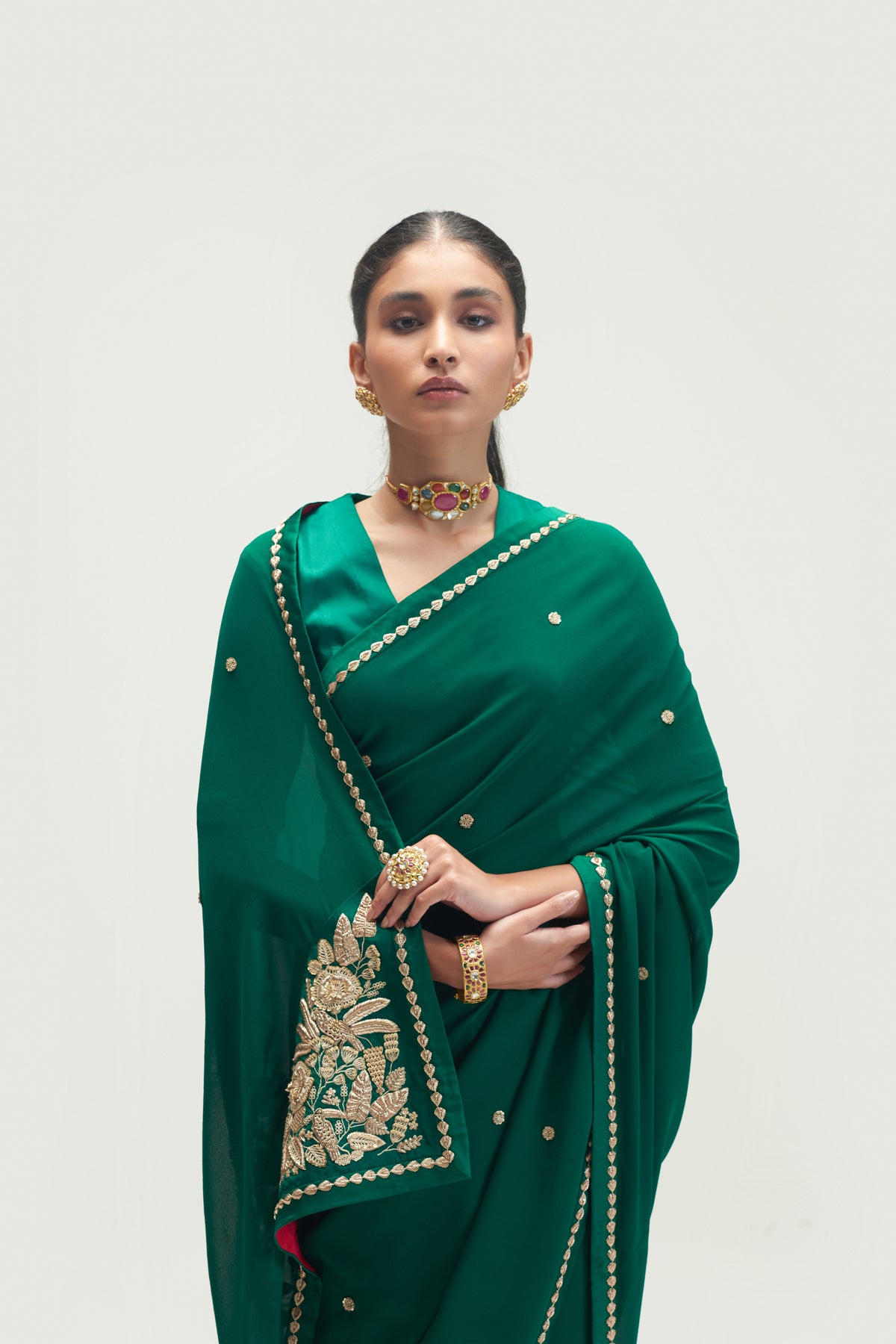 Konia Embroidered Emerald Saree