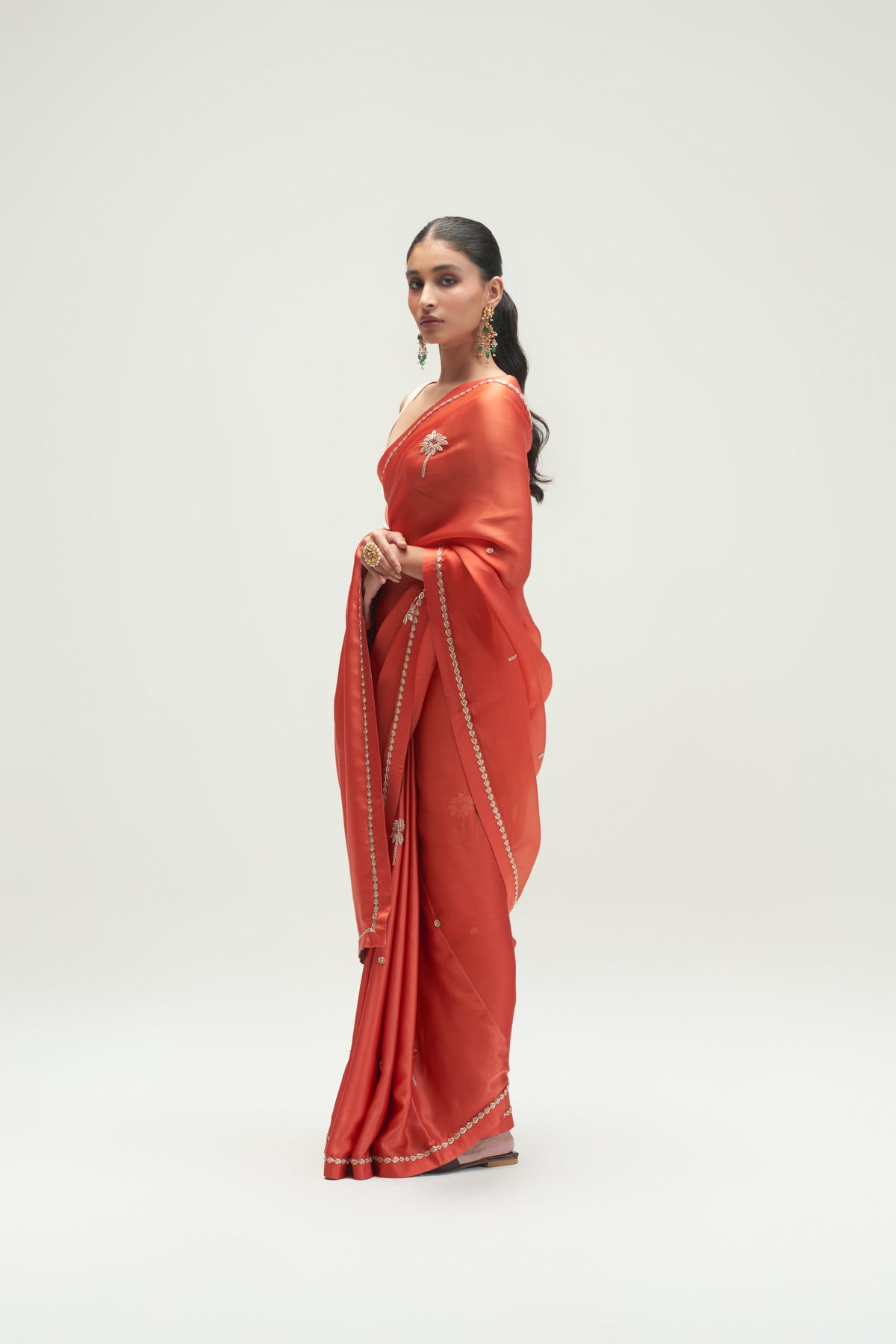 Coconut Palm Embroidered Rust Saree