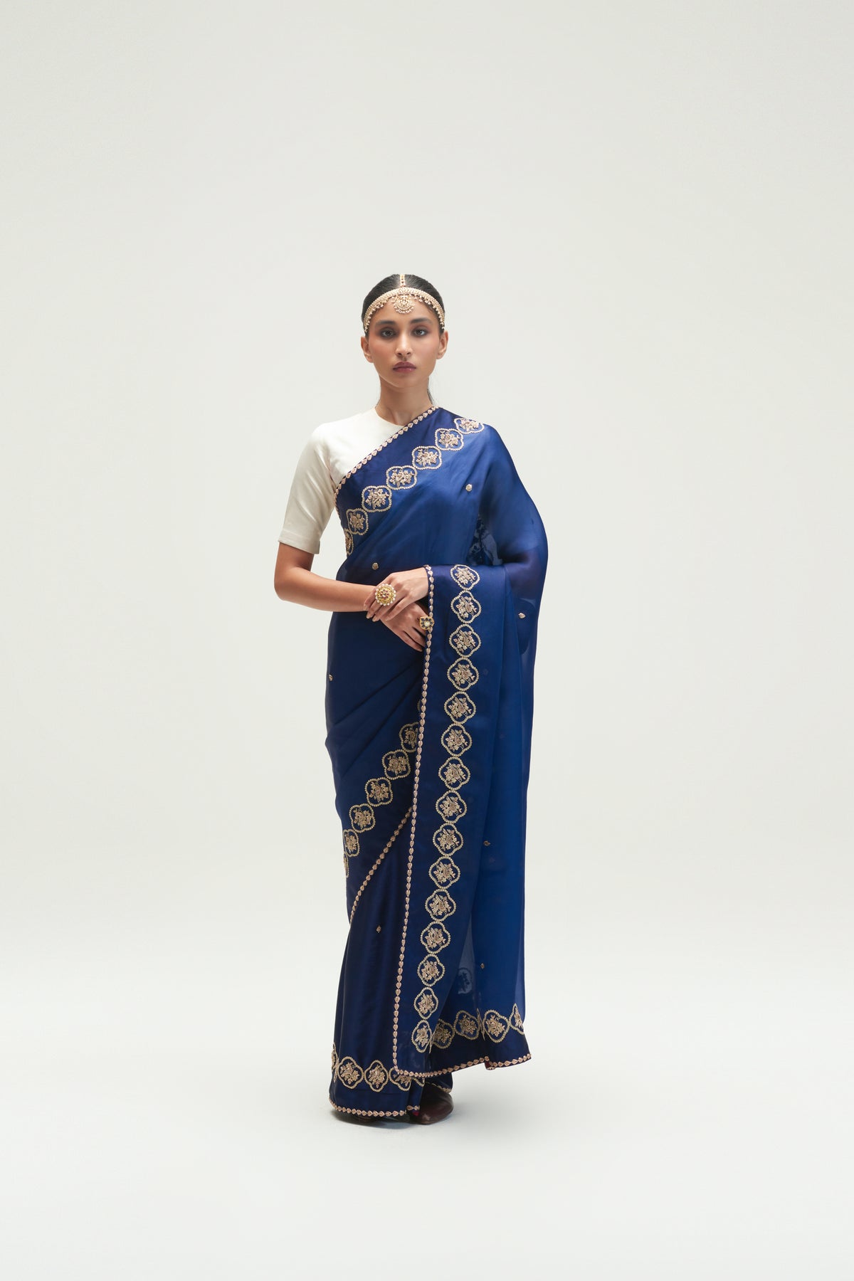 Shiraz Embroidered Sapphire Saree