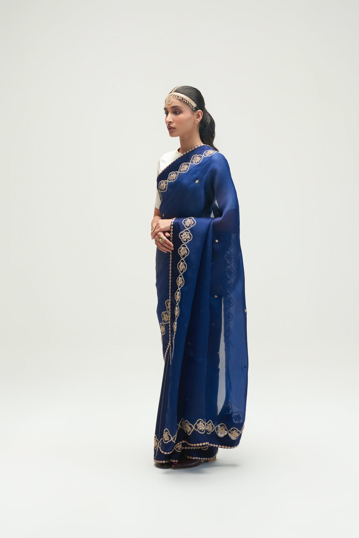 Shiraz Embroidered Sapphire Saree