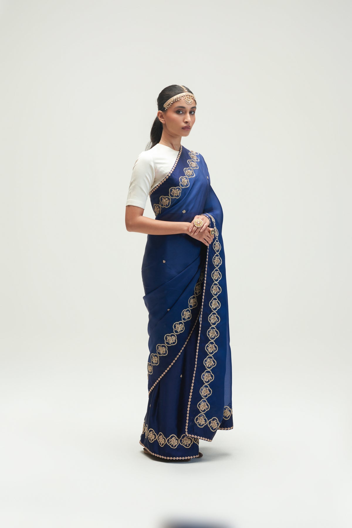 Shiraz Embroidered Sapphire Saree