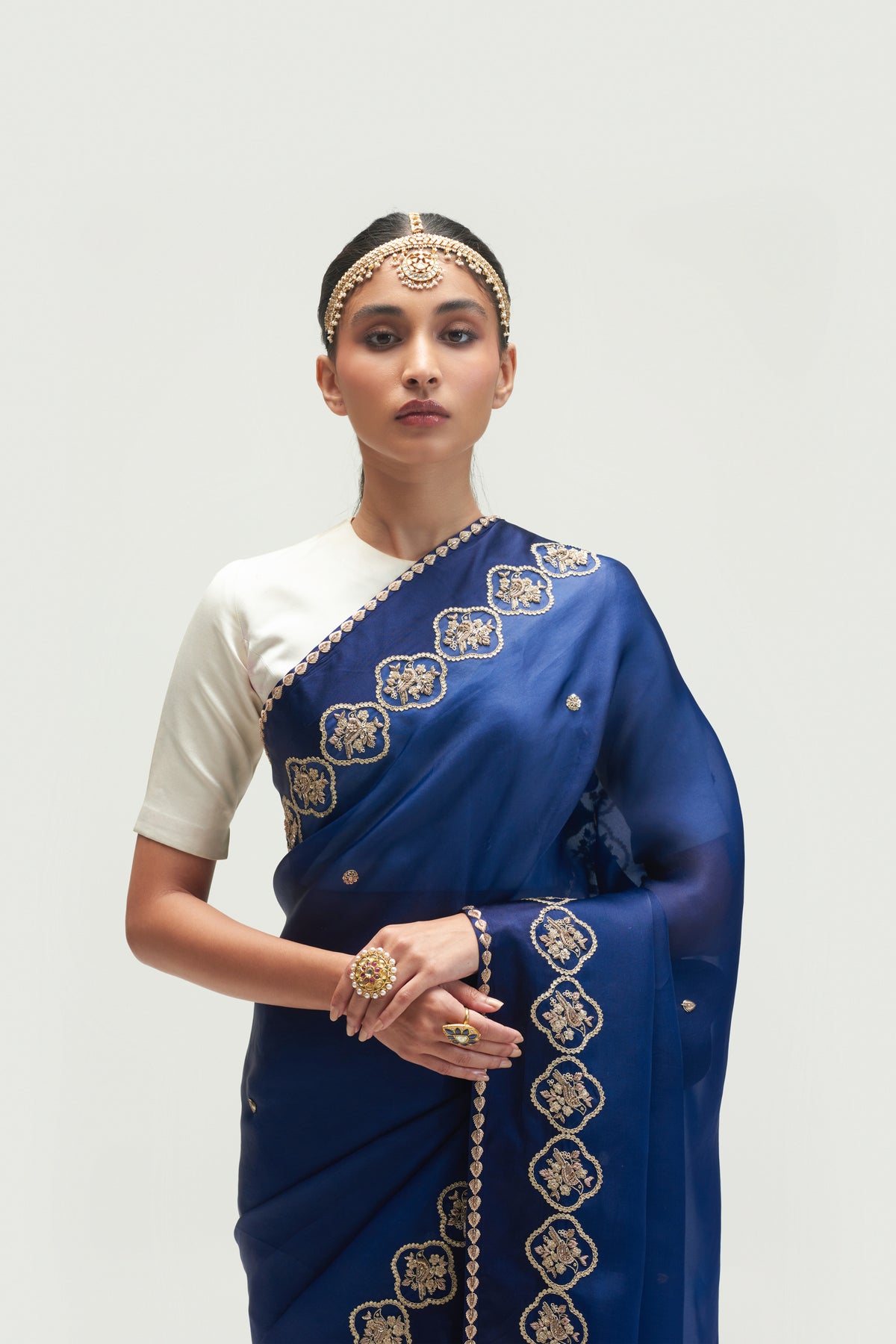 Shiraz Embroidered Sapphire Saree