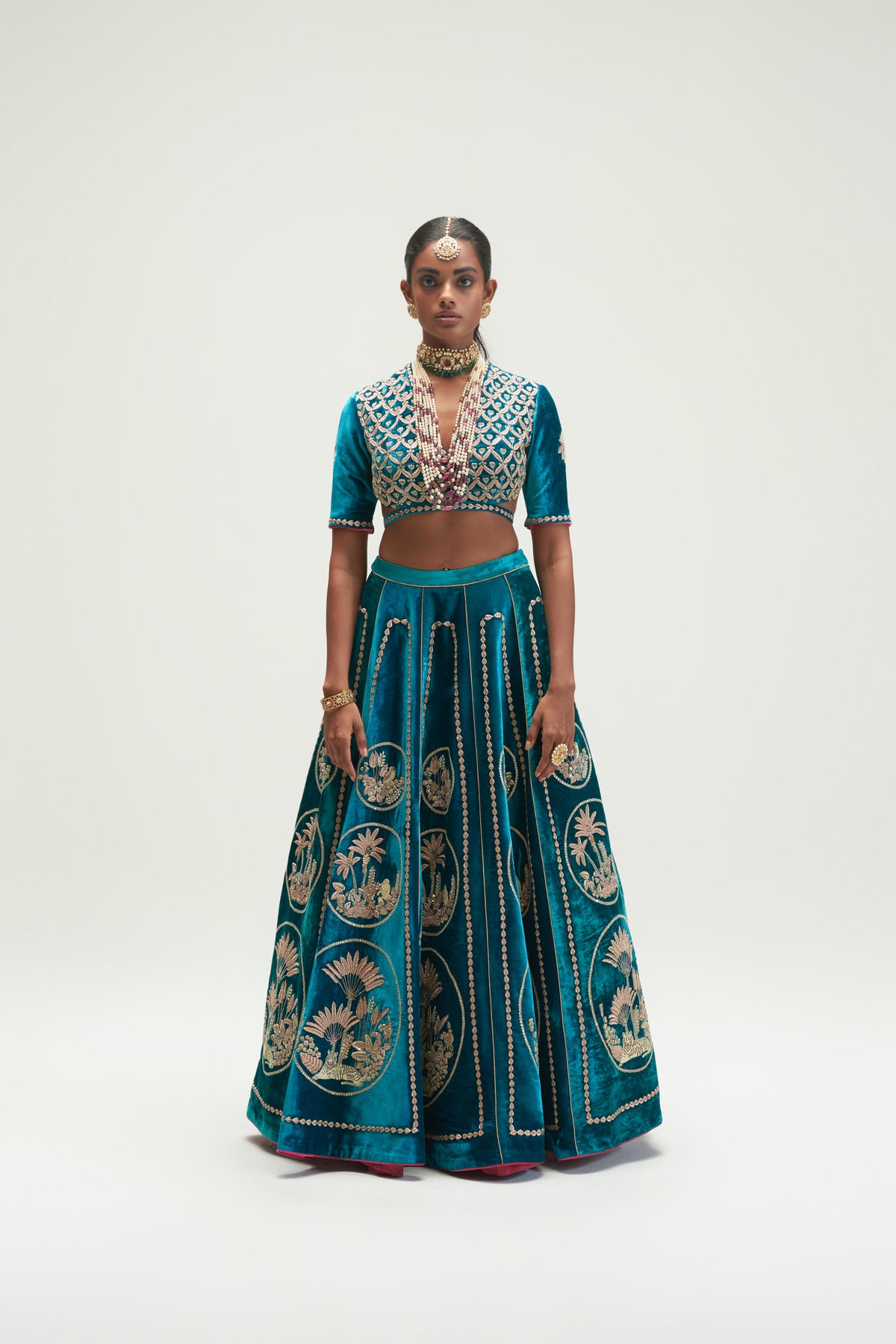 Sea Blue Velvet Lehenga Set