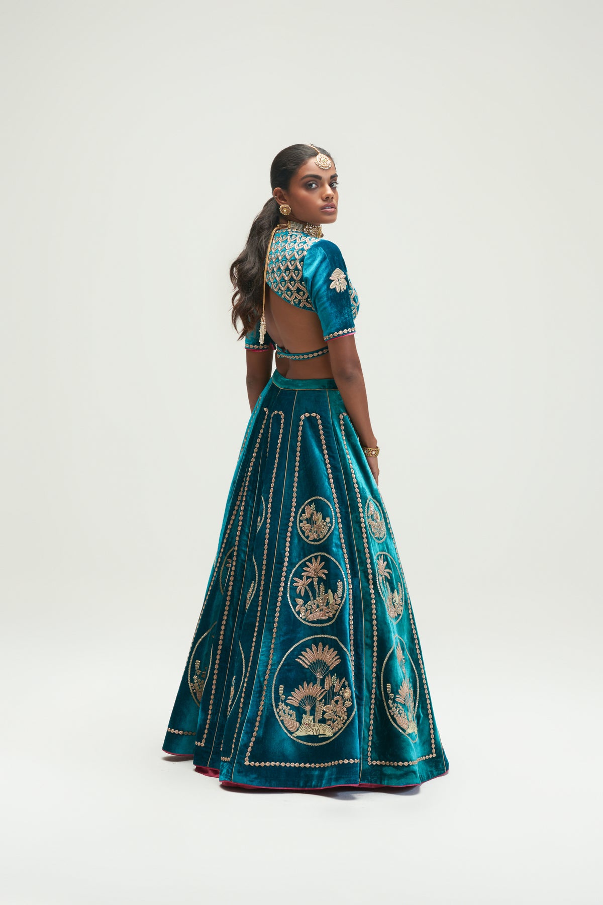 Sea Blue Velvet Lehenga Set