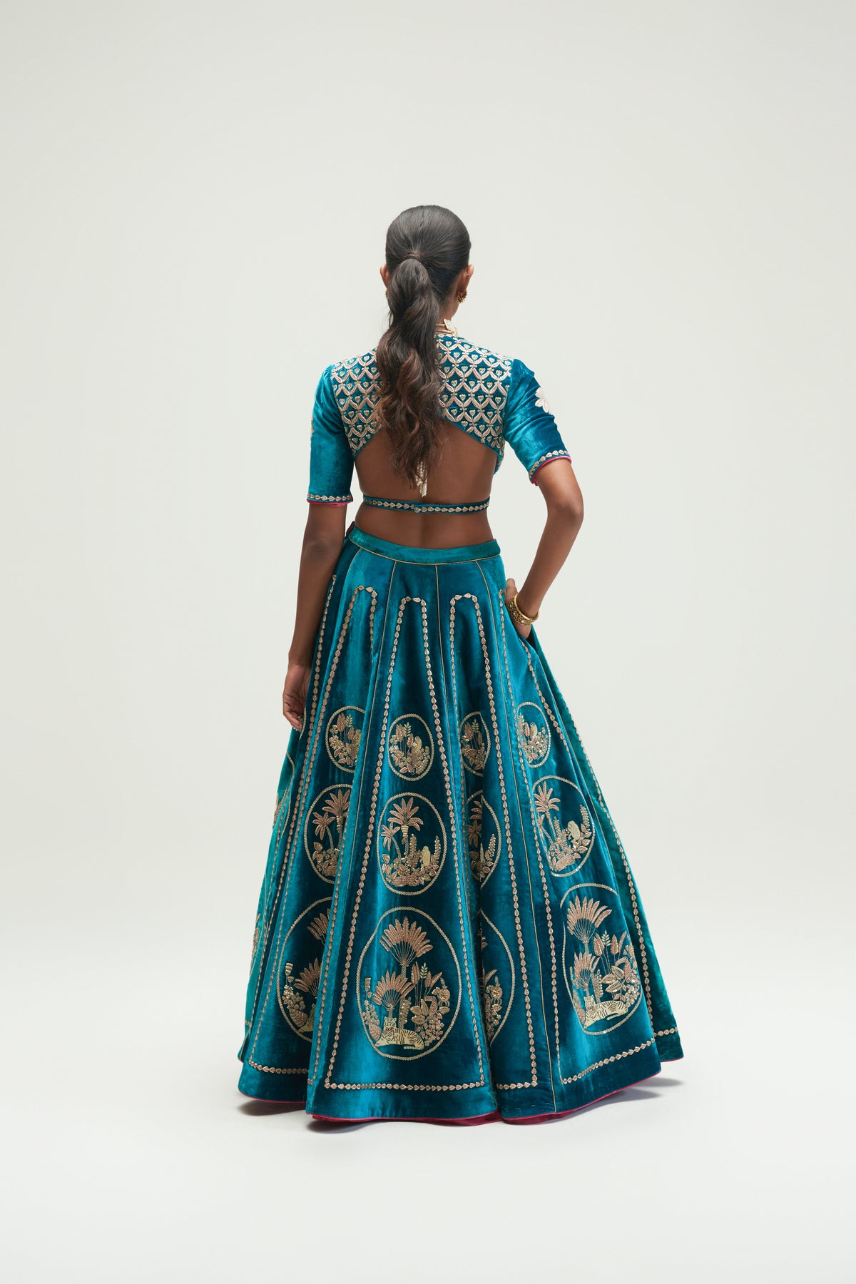 Sea Blue Velvet Lehenga Set