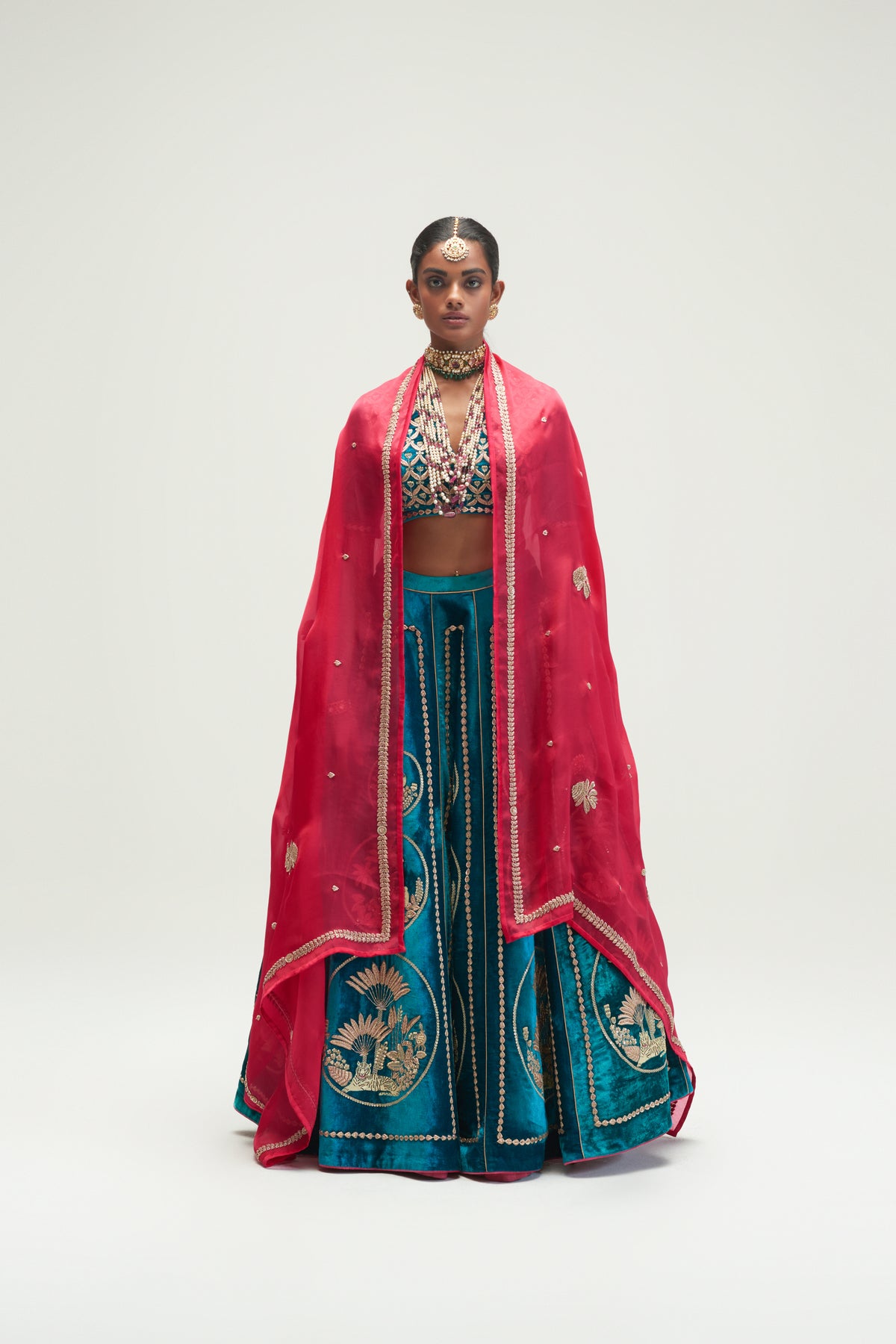 Sea Blue Velvet Lehenga Set