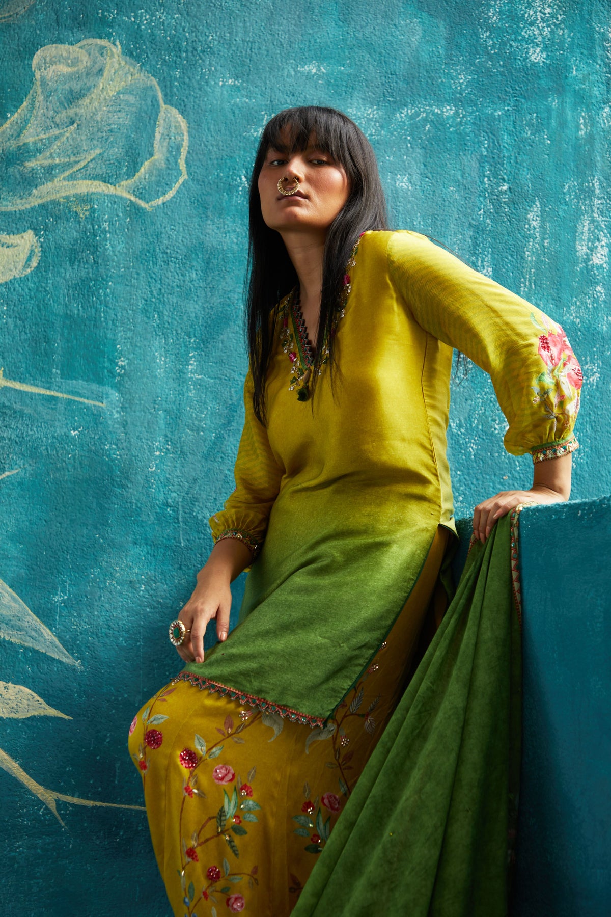 Yellow printed sharara set