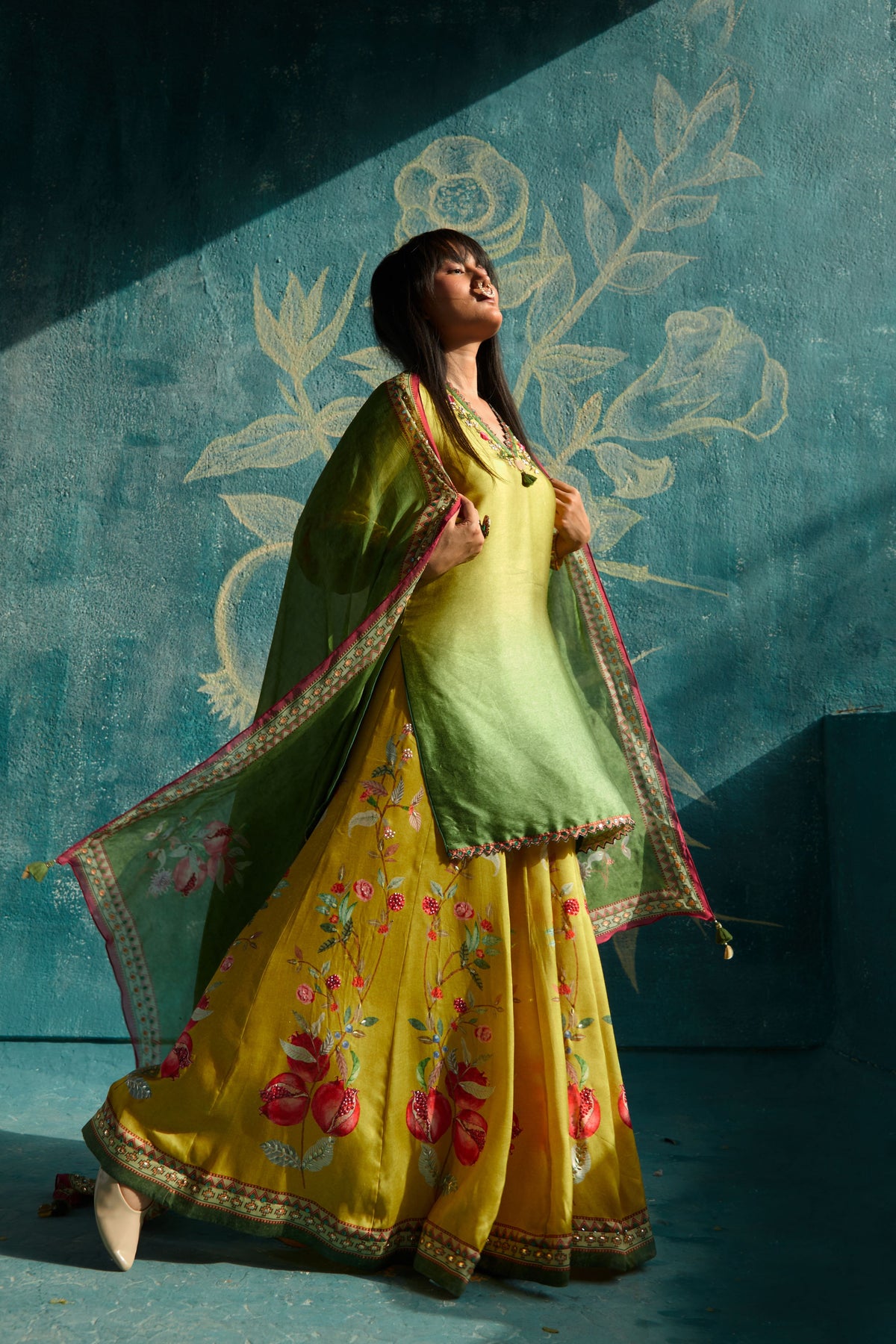 Yellow printed sharara set