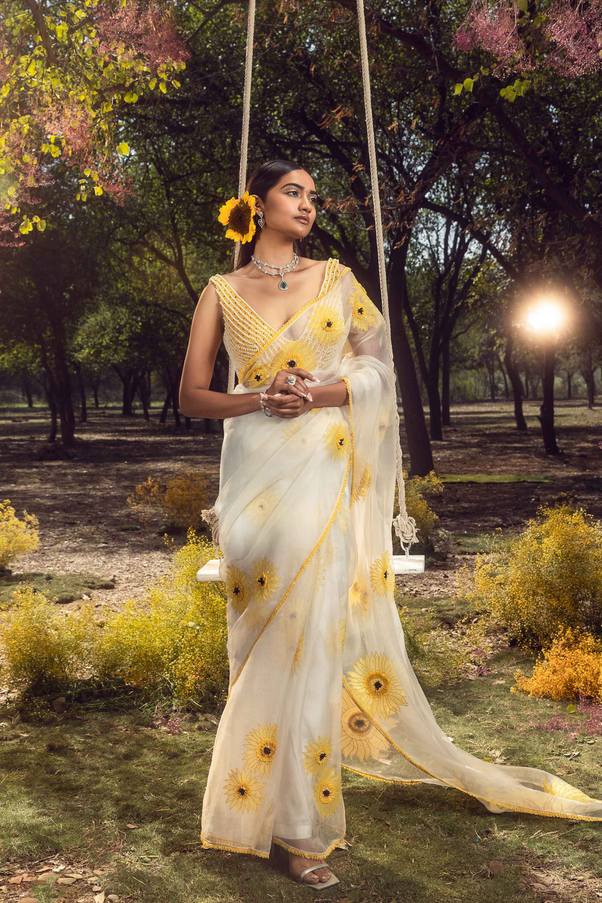 Sunflower Off White Saree