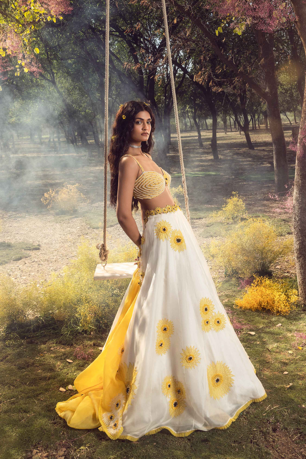 Off White Sunflower Lehenga set