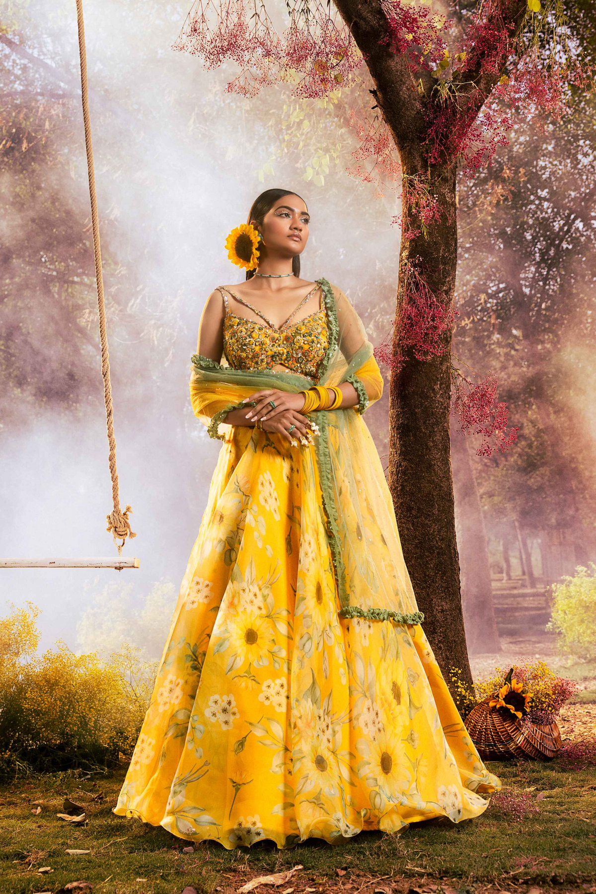 Yellow Sunflower Printed Lehenga set