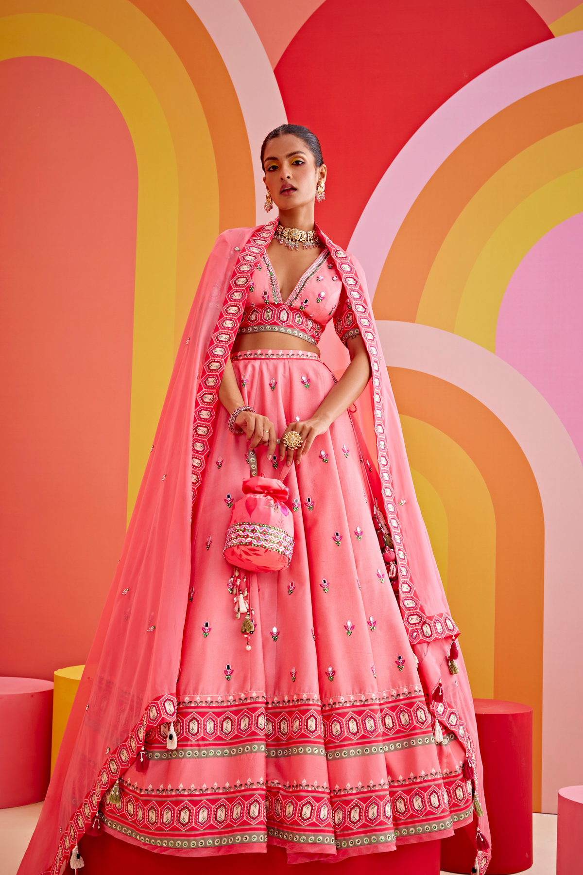 Flamingo Pink Embroidered Lehenga Set