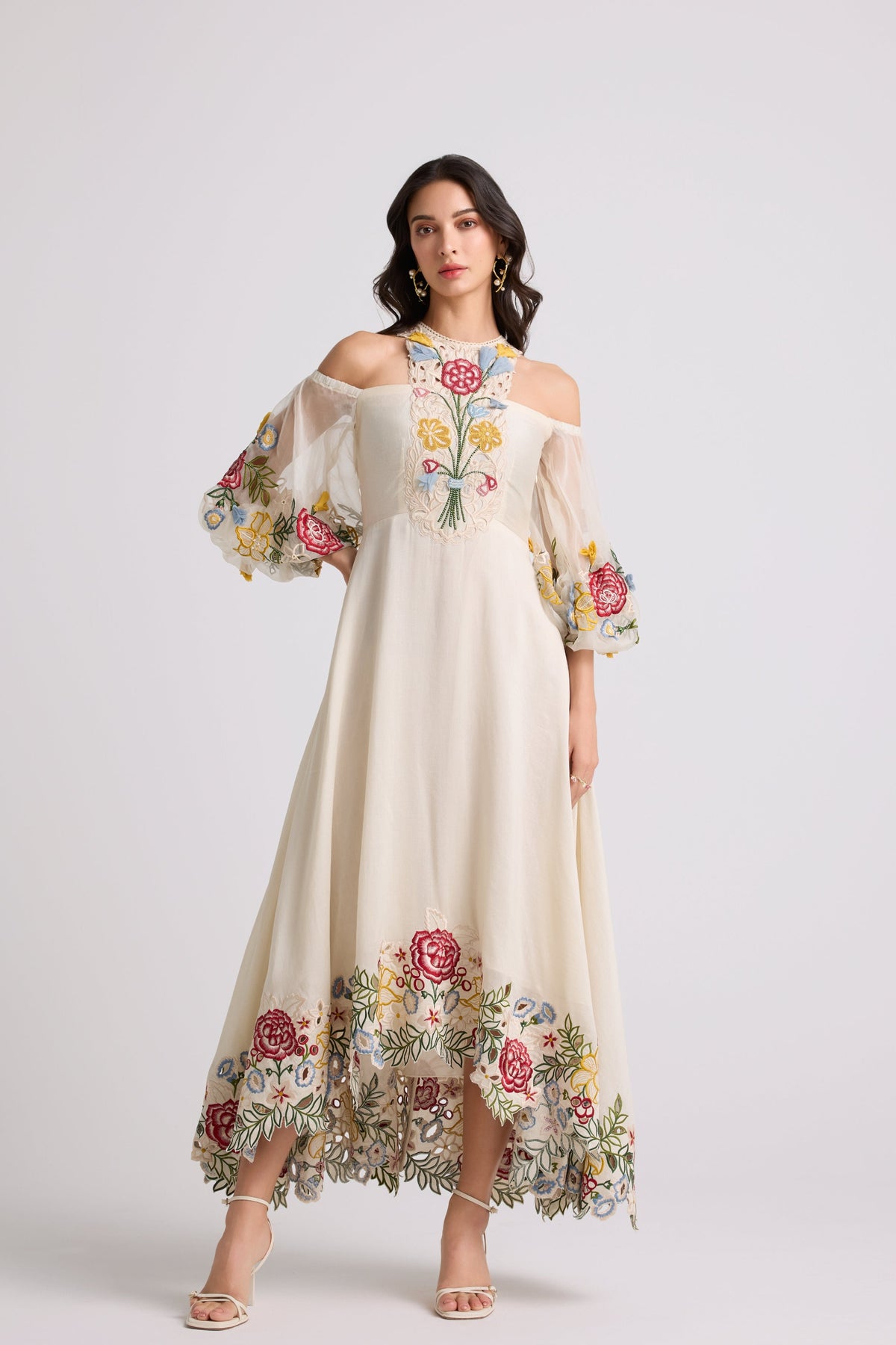 Ivory 3d Floral Applique Dress