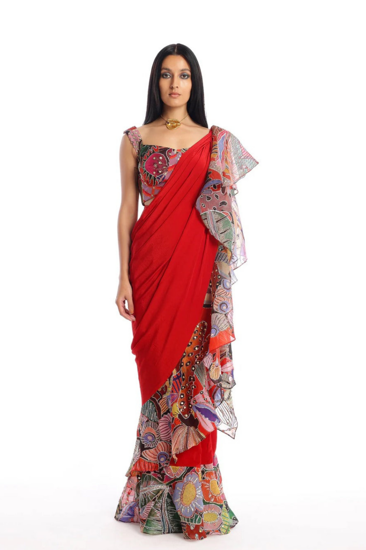 Candy Red Labyrinth Saree