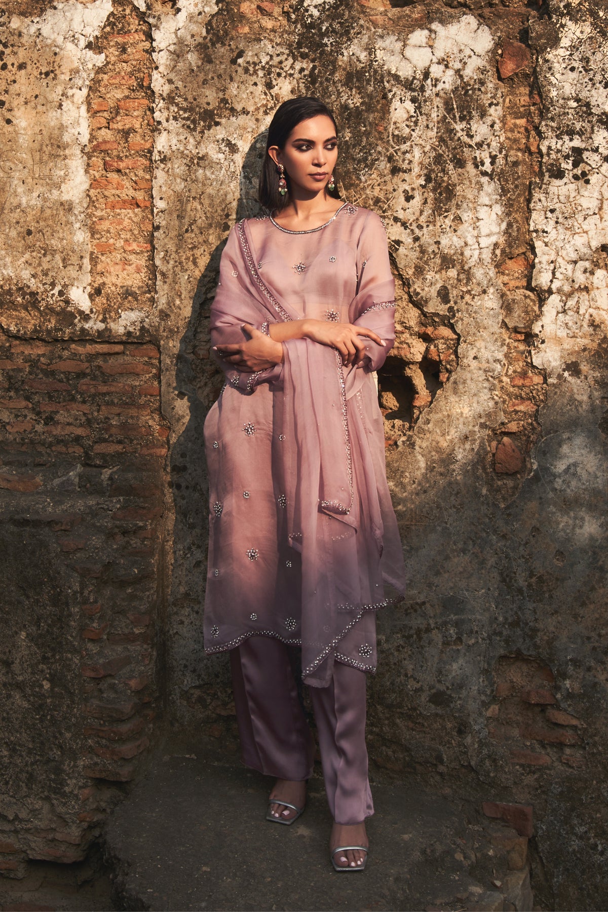 Mauve Zeya Organza Suit Set