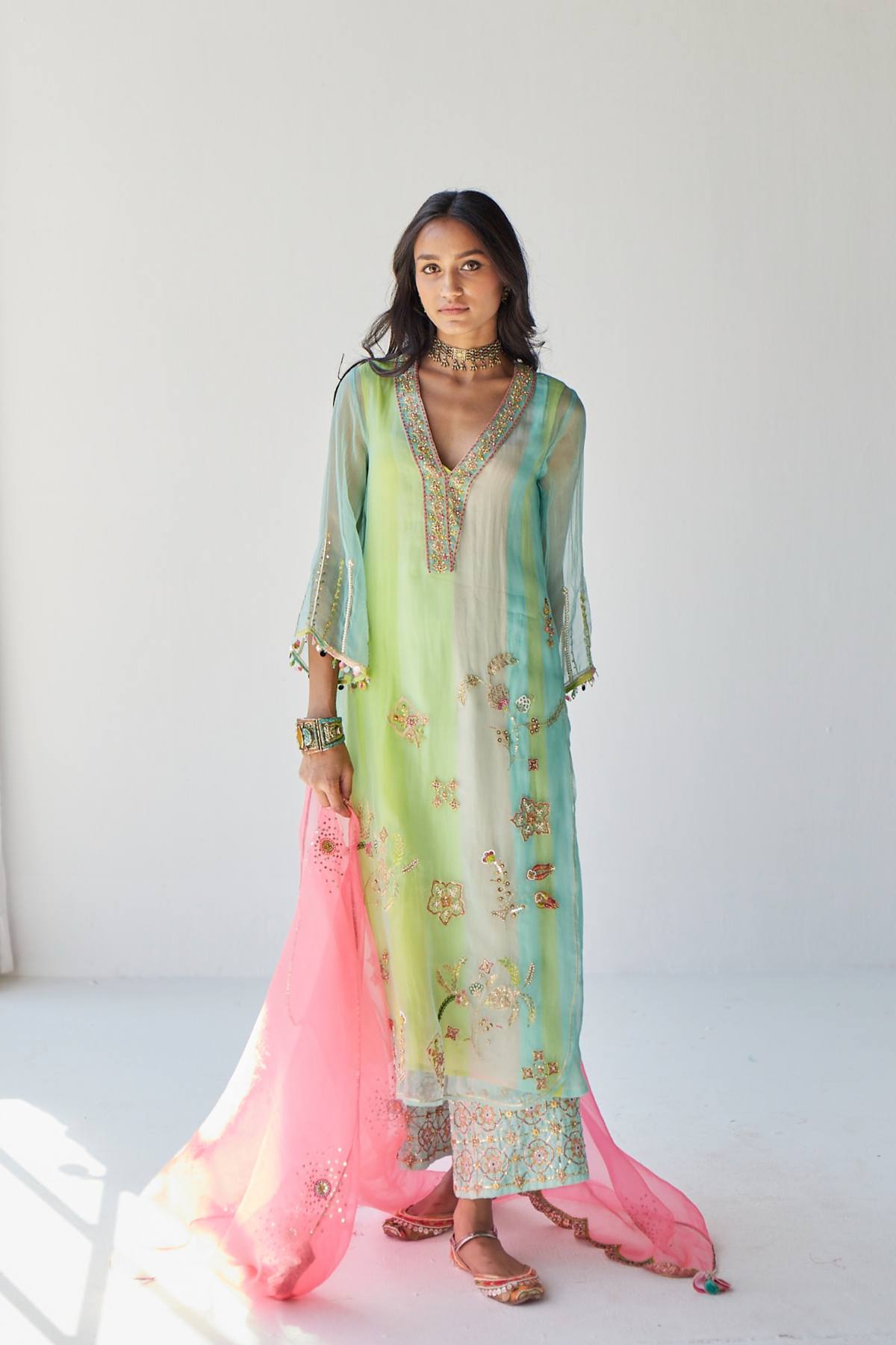 Powder Blue Jaal Organza Kurta