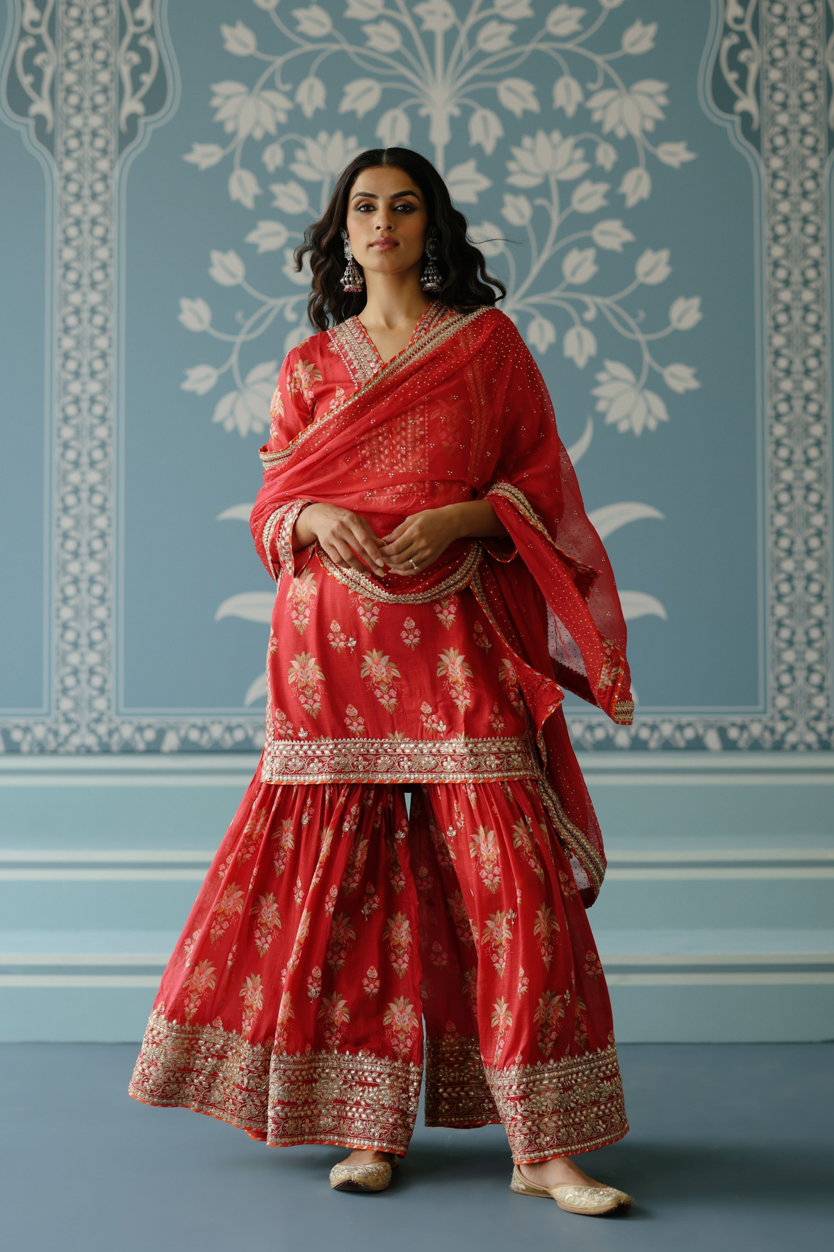 Red Sadhna Sharara Set