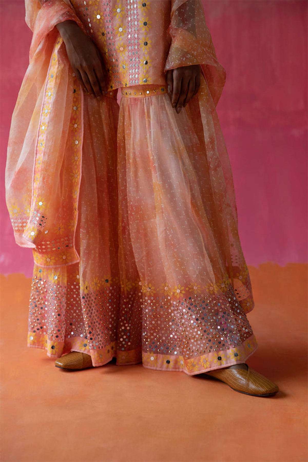 Shaded Alma Short Kurta Sharara Set