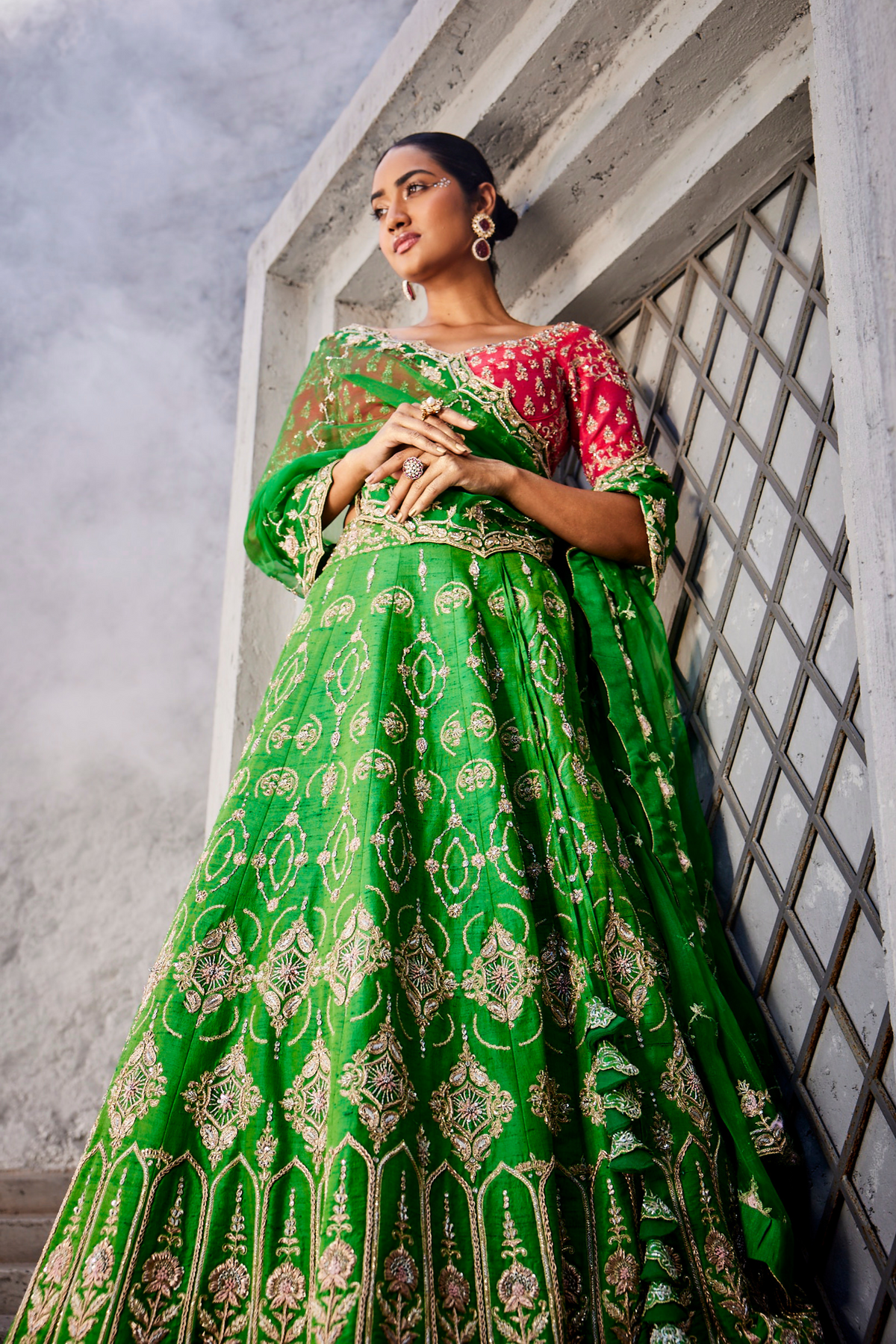 Leaf Green Scallop Heavy Lehenga