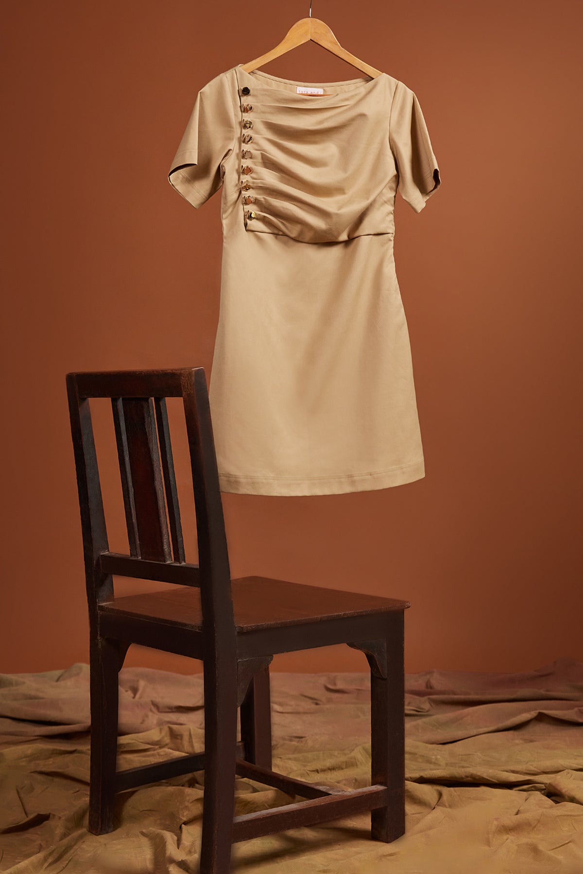 Tan Side Placket Shift Dress