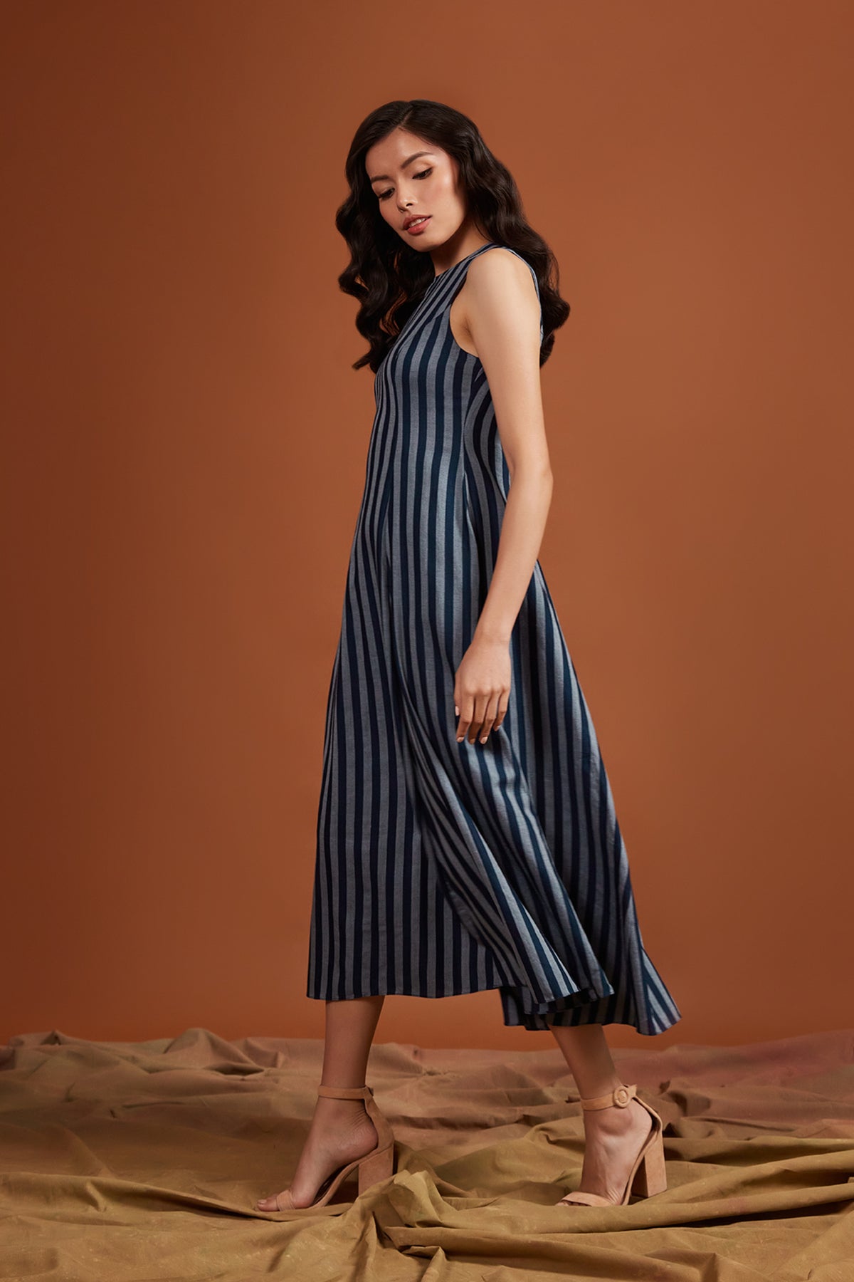 Striped Sleeveless Midi Dress