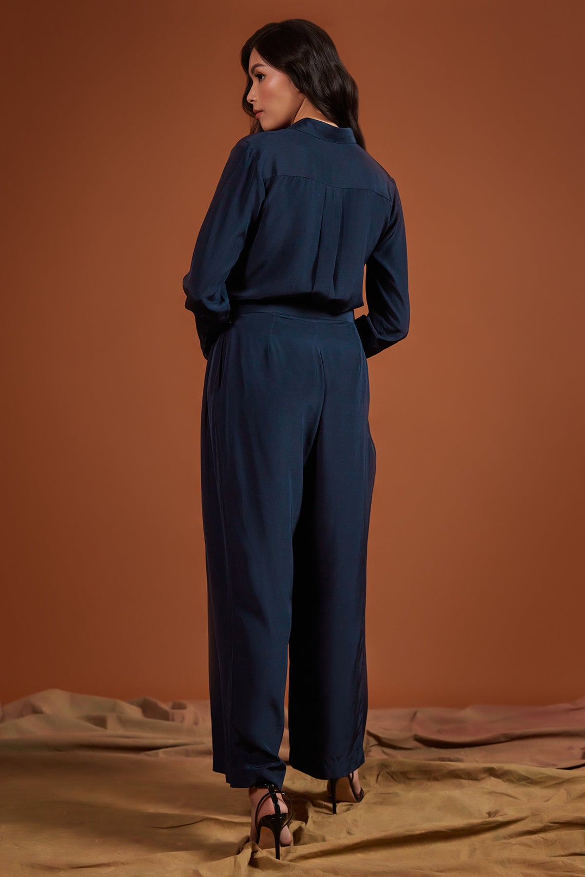 Navy Crepe Trousers