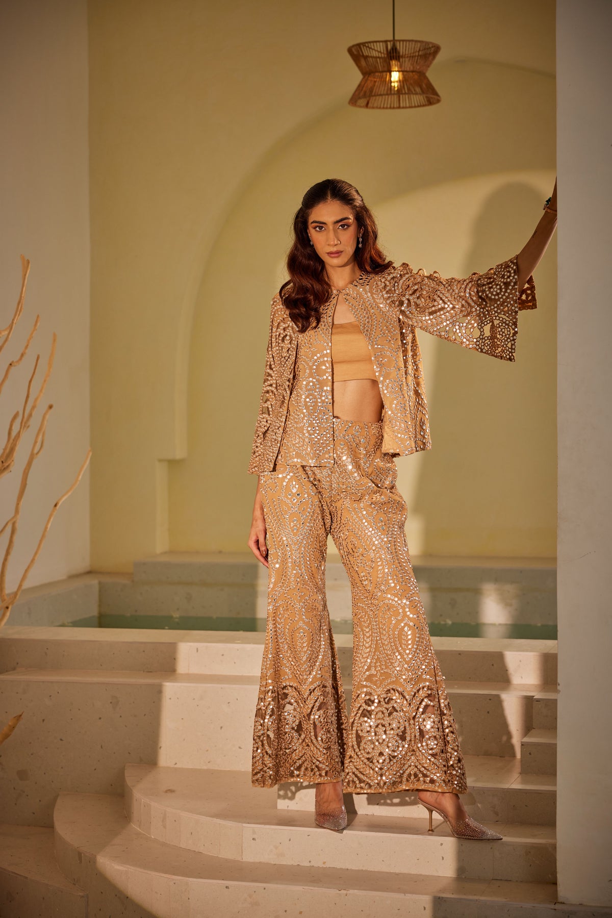 Golden Jaaliwork Flared Pants