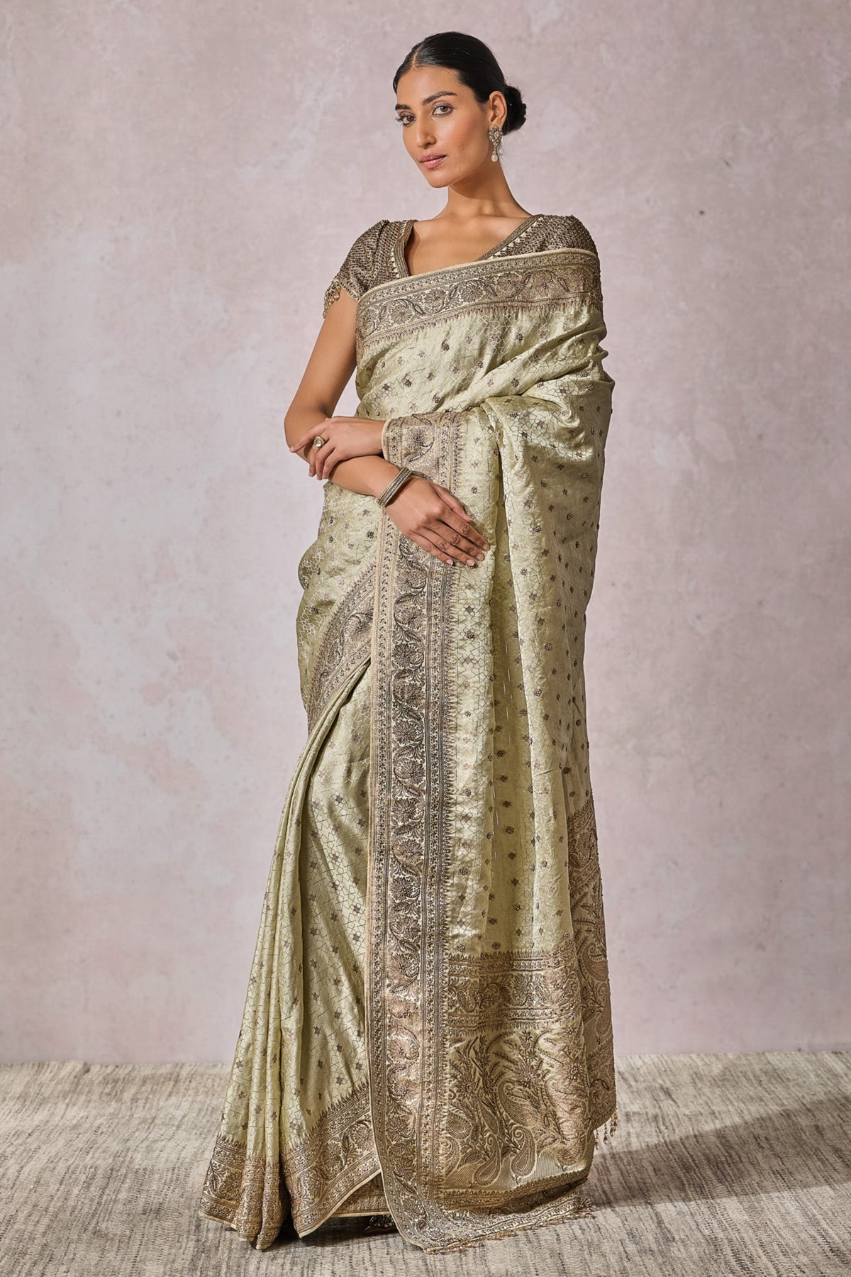 Jade Embroidered Brocade Saree