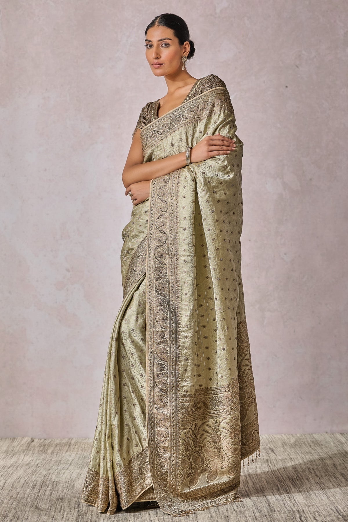 Jade Embroidered Brocade Saree