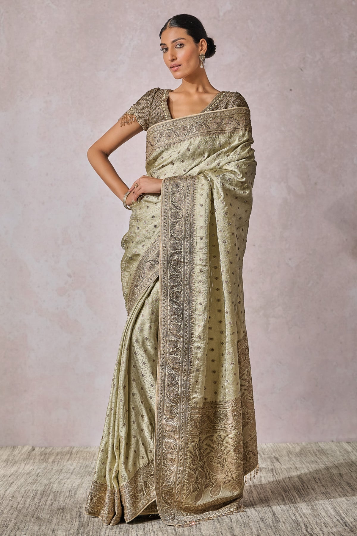 Jade Embroidered Brocade Saree