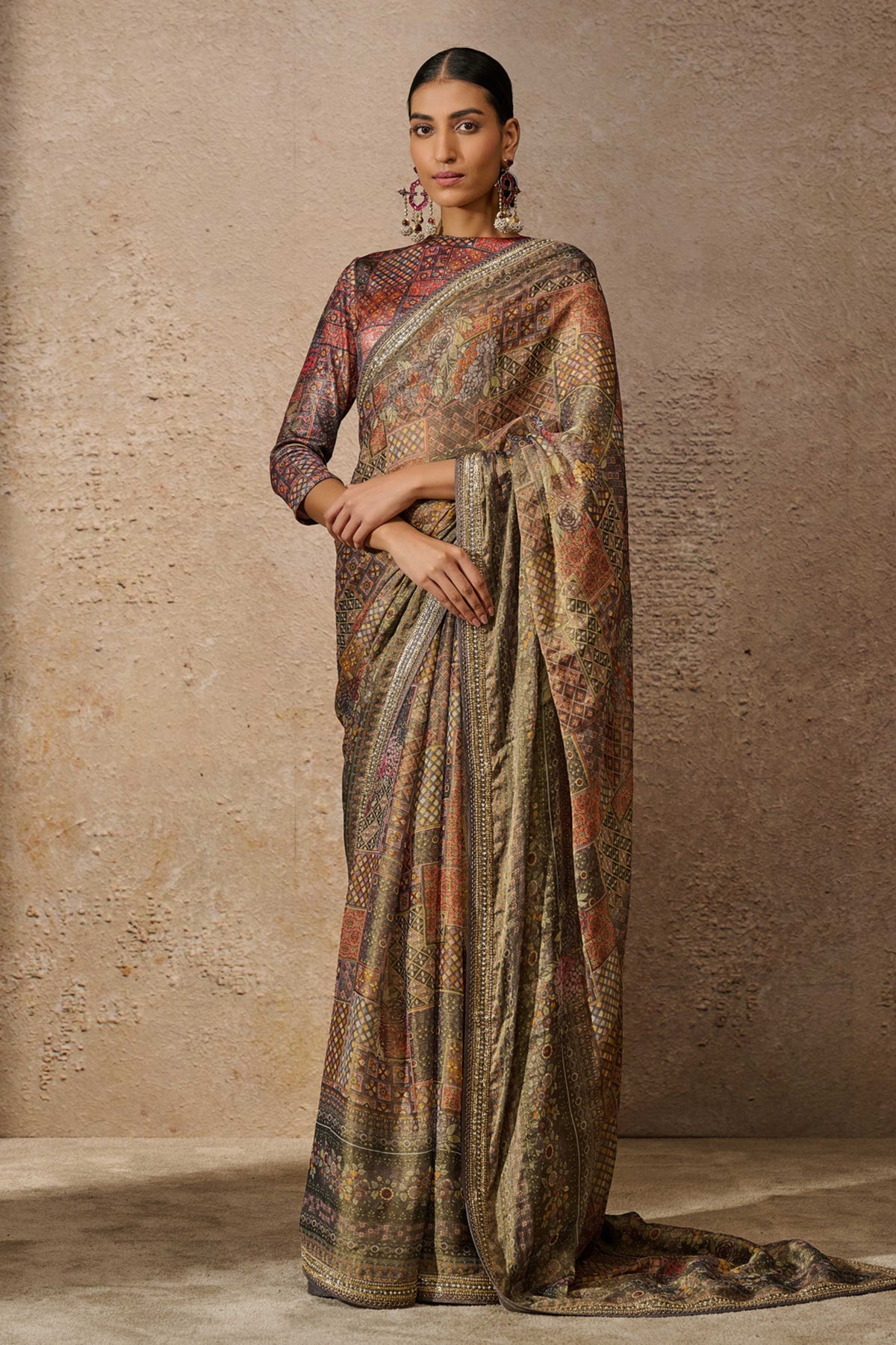 Printed Foil Jersey Saree Set