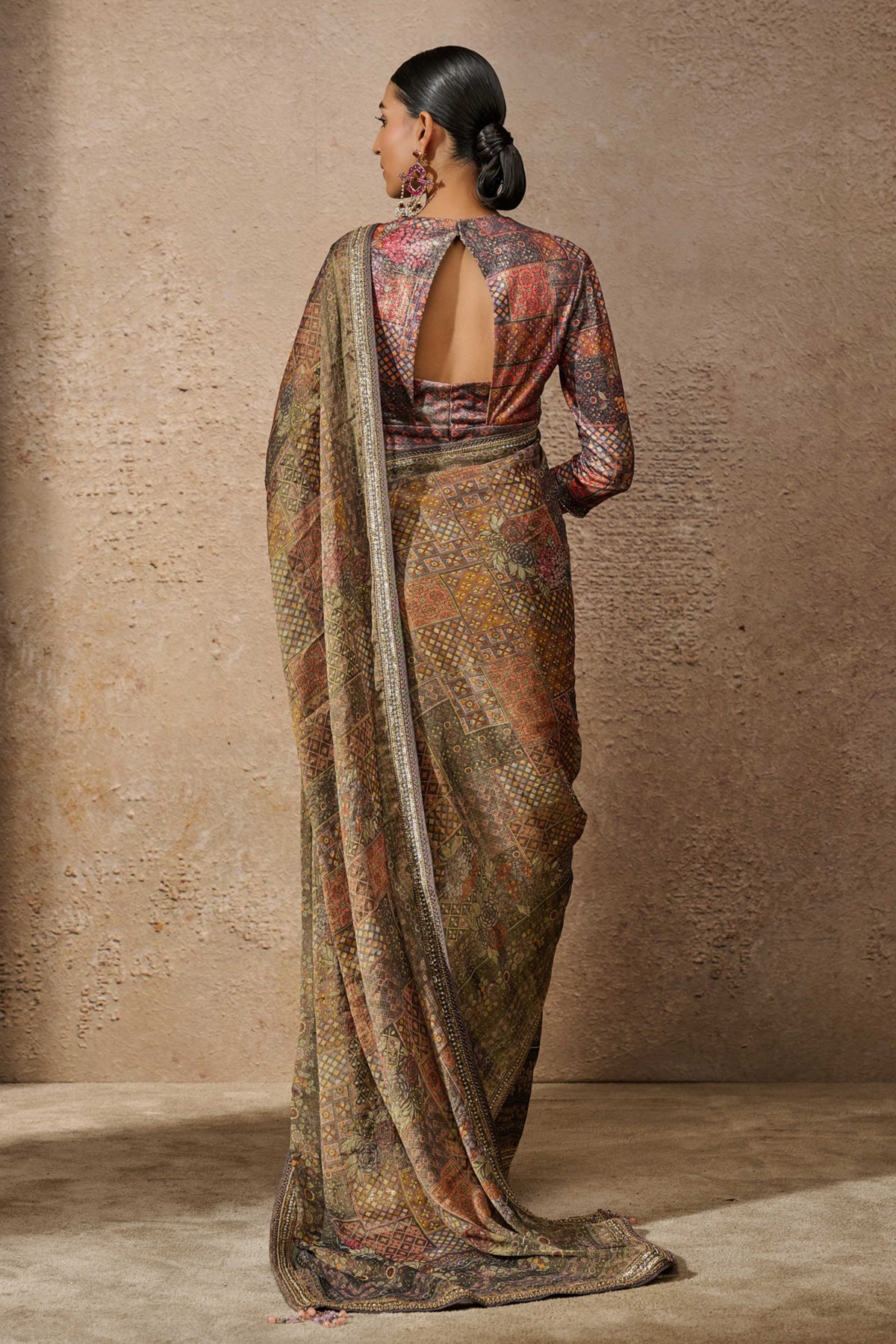 Printed Foil Jersey Saree Set