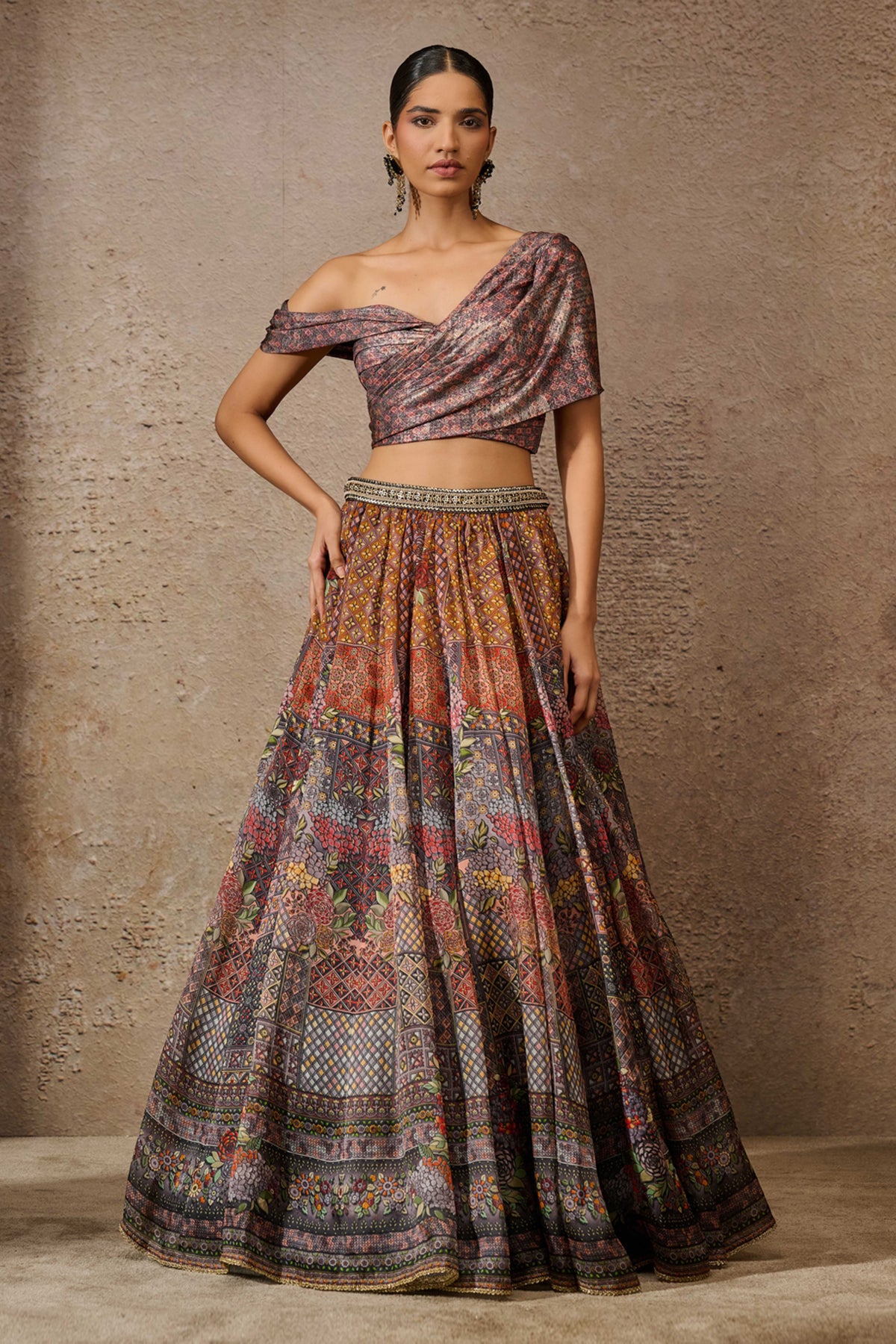 Printed Lehenga With Draped Blouse