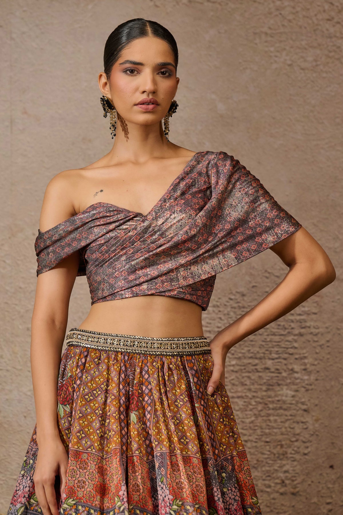 Printed Lehenga With Draped Blouse