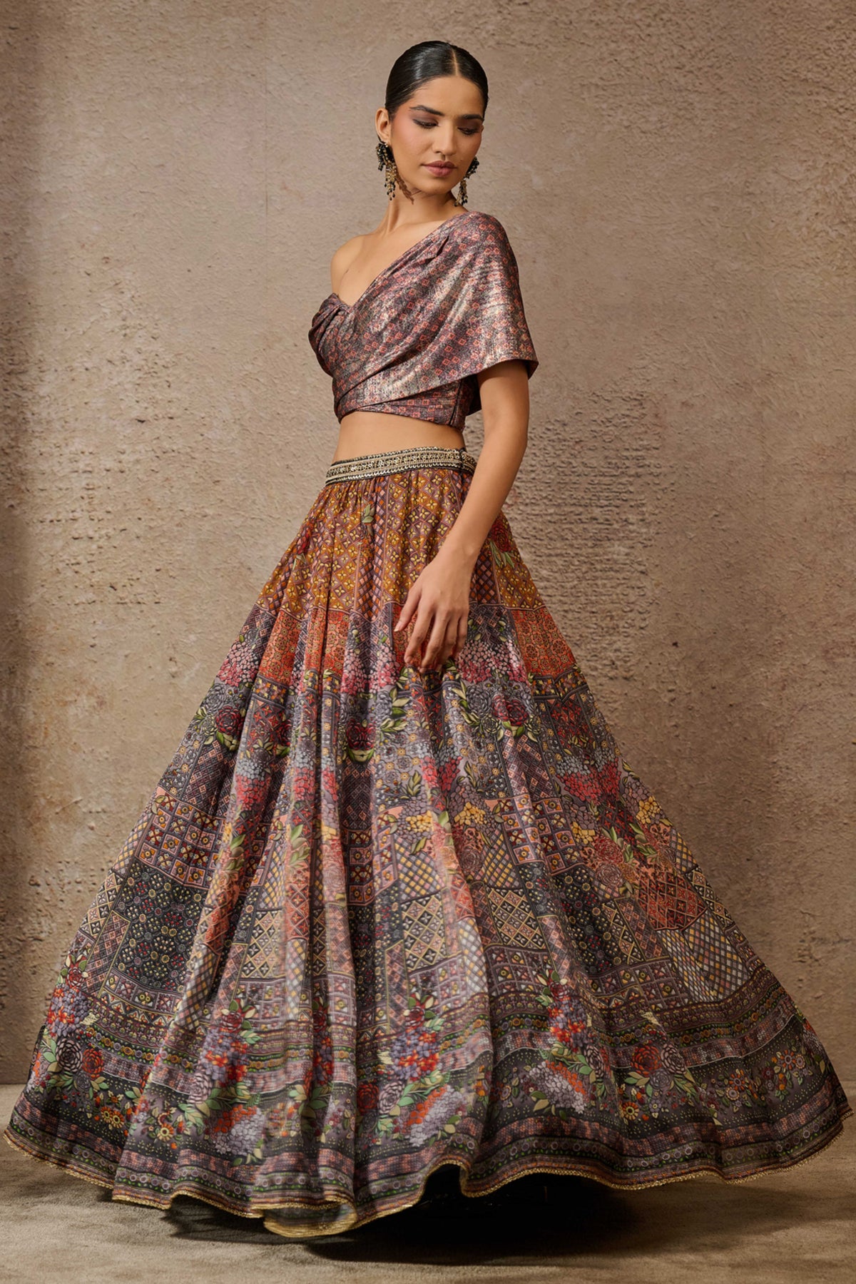 Printed Lehenga With Draped Blouse